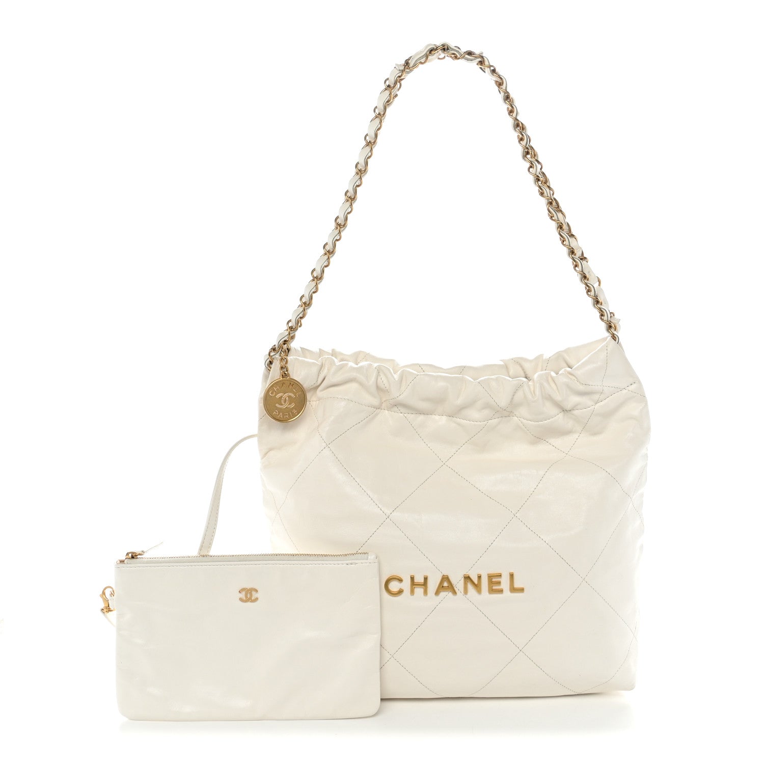 Shiny Calfskin Quilted Small Chanel 22 White — view 3