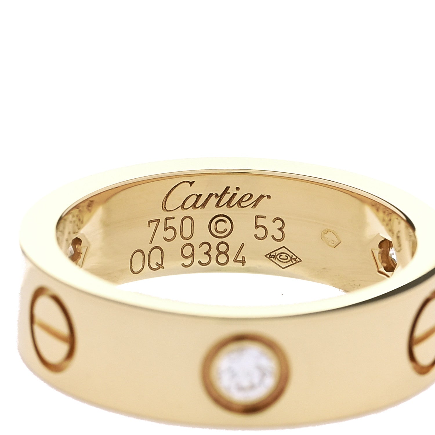 18K Yellow Gold 3 Diamond 5.5mm LOVE Ring 53 6.5 — view 4