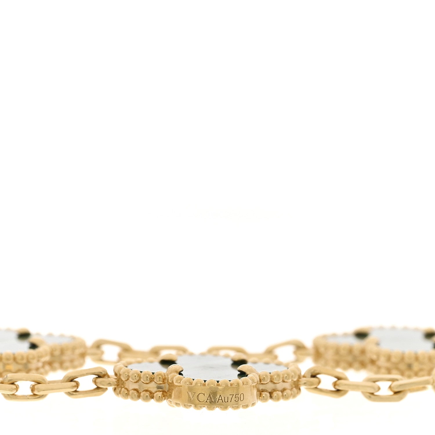 18K Yellow Gold Malachite 5 Motifs Vintage Alhambra Bracelet — view 4
