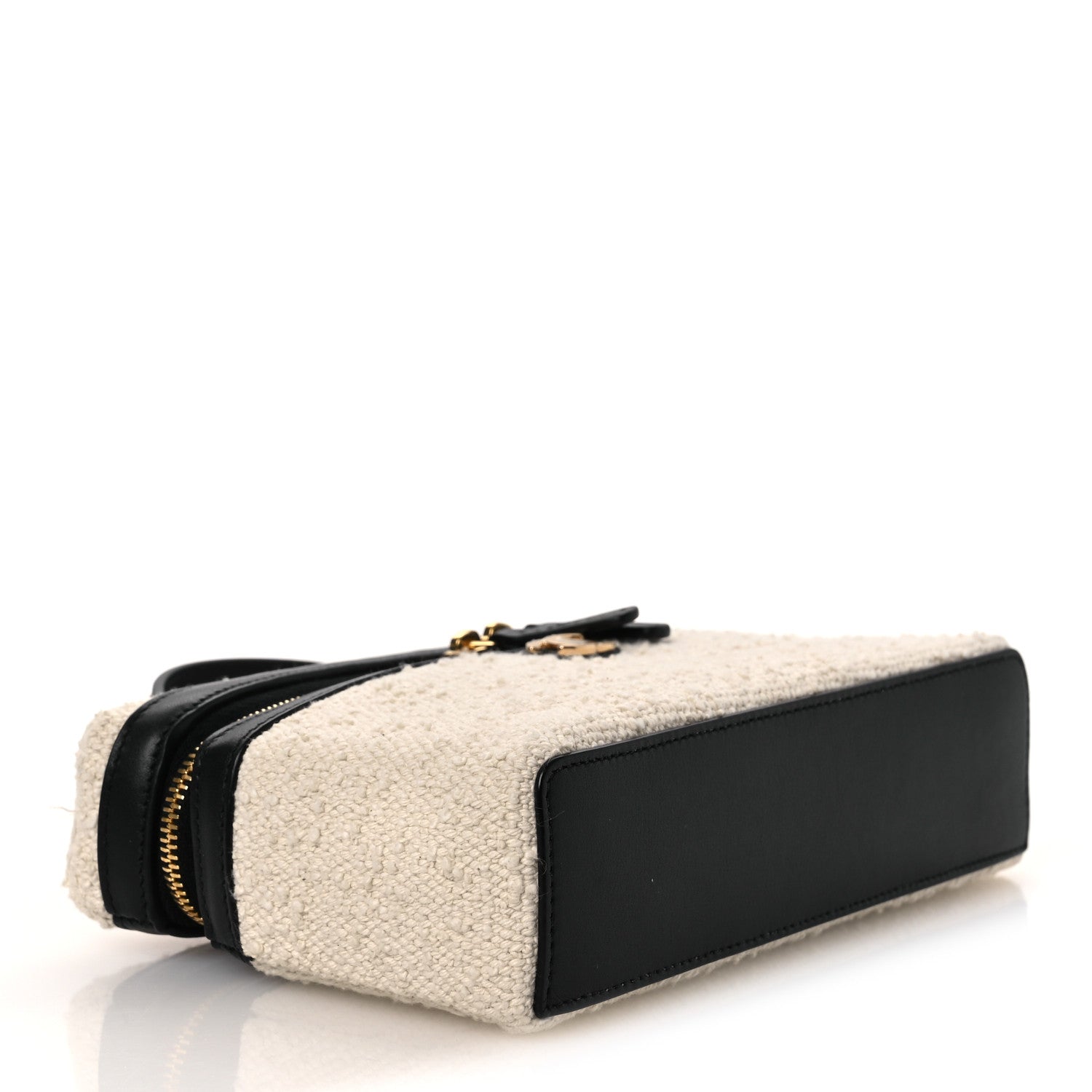 Boucle Calfskin Top Handle Slim Vanity Case With Chain Ecru Black — view 4