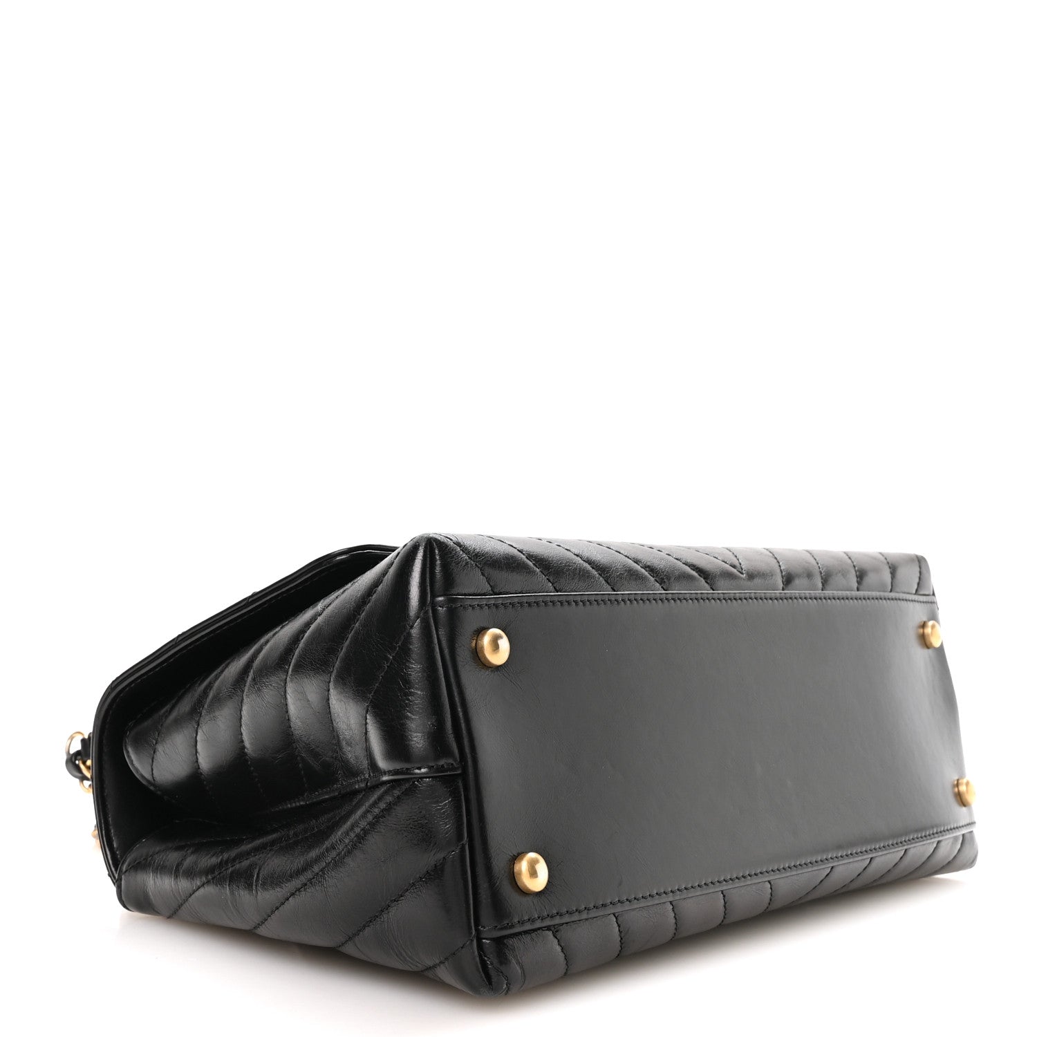 Aged Calfskin Chevron Quilted Small Coco Handle Flap Black — view 4