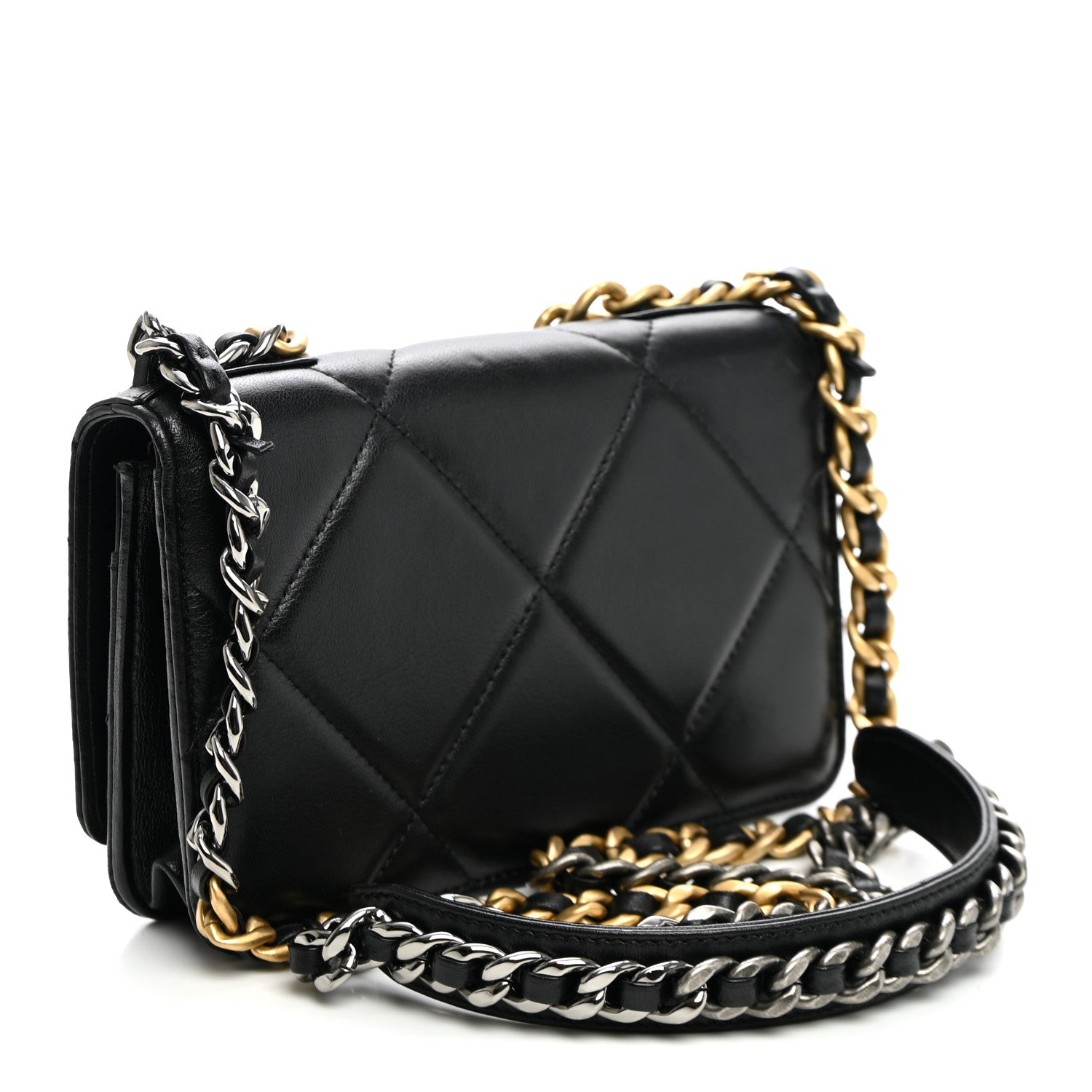 Lambskin Quilted Chanel 19 Wallet On Chain WOC Black — view 3