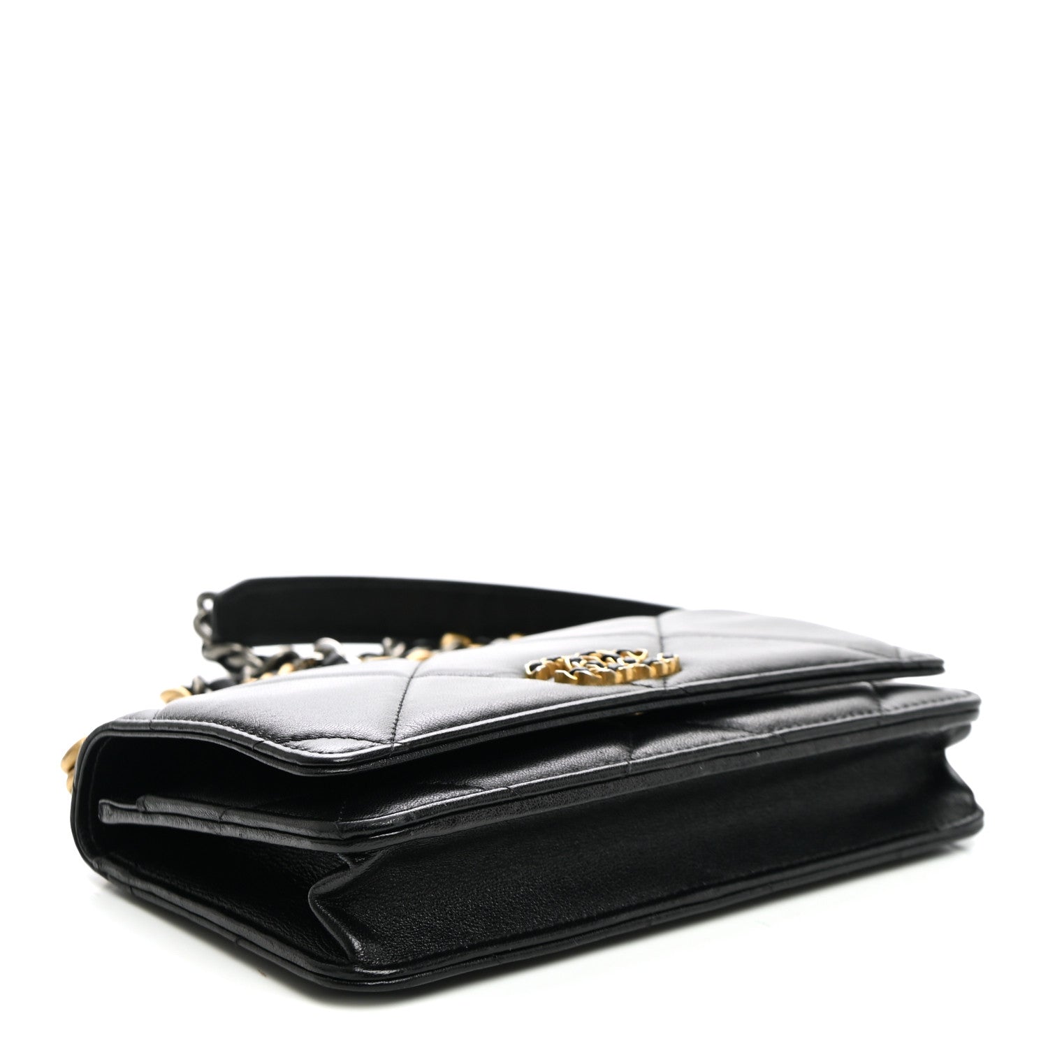 Lambskin Quilted Chanel 19 Wallet On Chain WOC Black — view 4