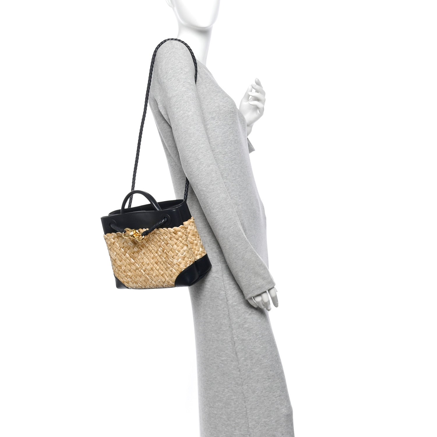 Raffia Lambskin Intrecciato Small Andiamo Shoulder Bag Natural Midnight — view 2