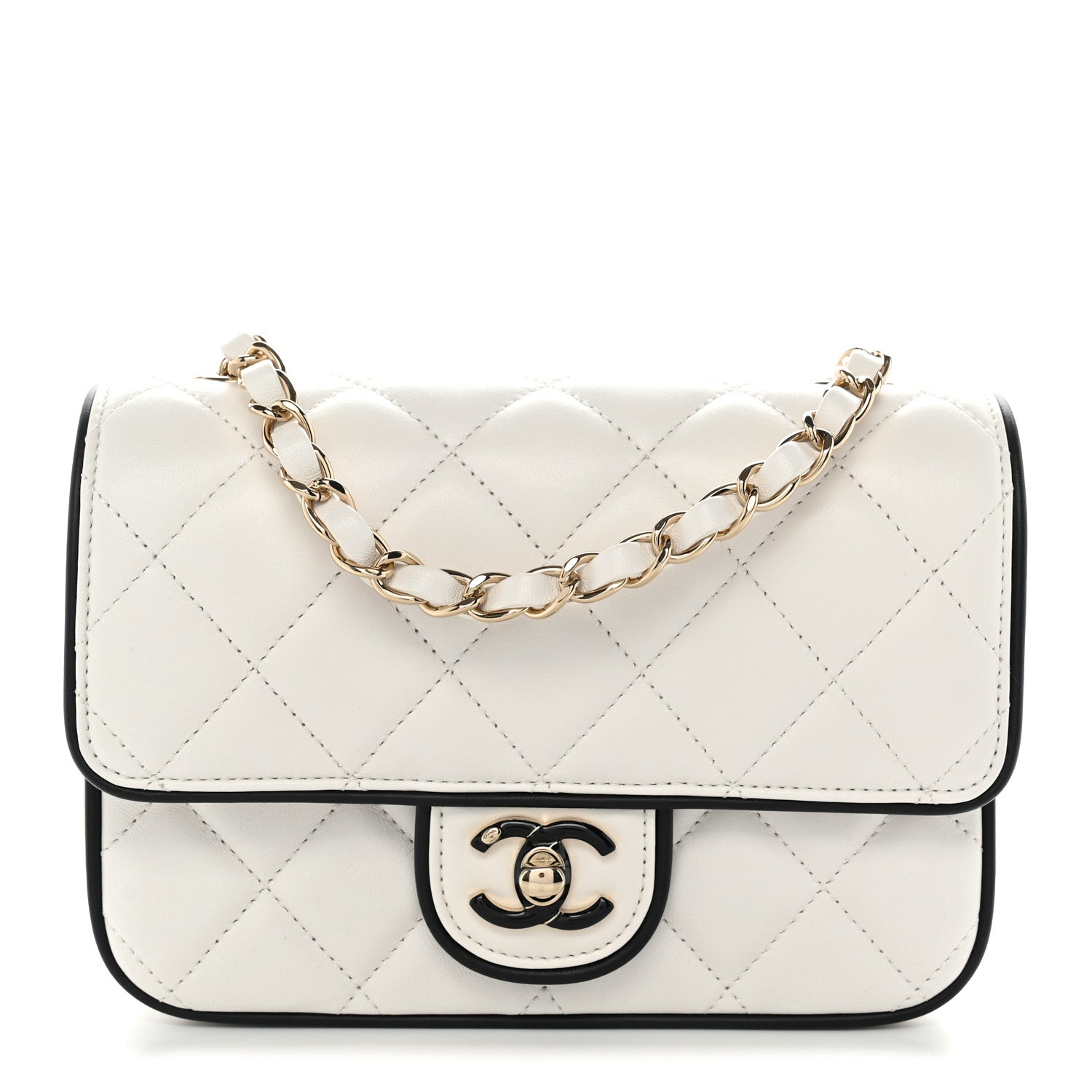 Lambskin Quilted Resin CC Mini Flap Bag White Black