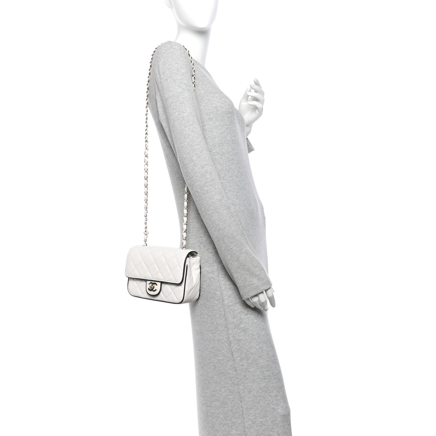 Lambskin Quilted Resin CC Mini Flap Bag White Black — view 2