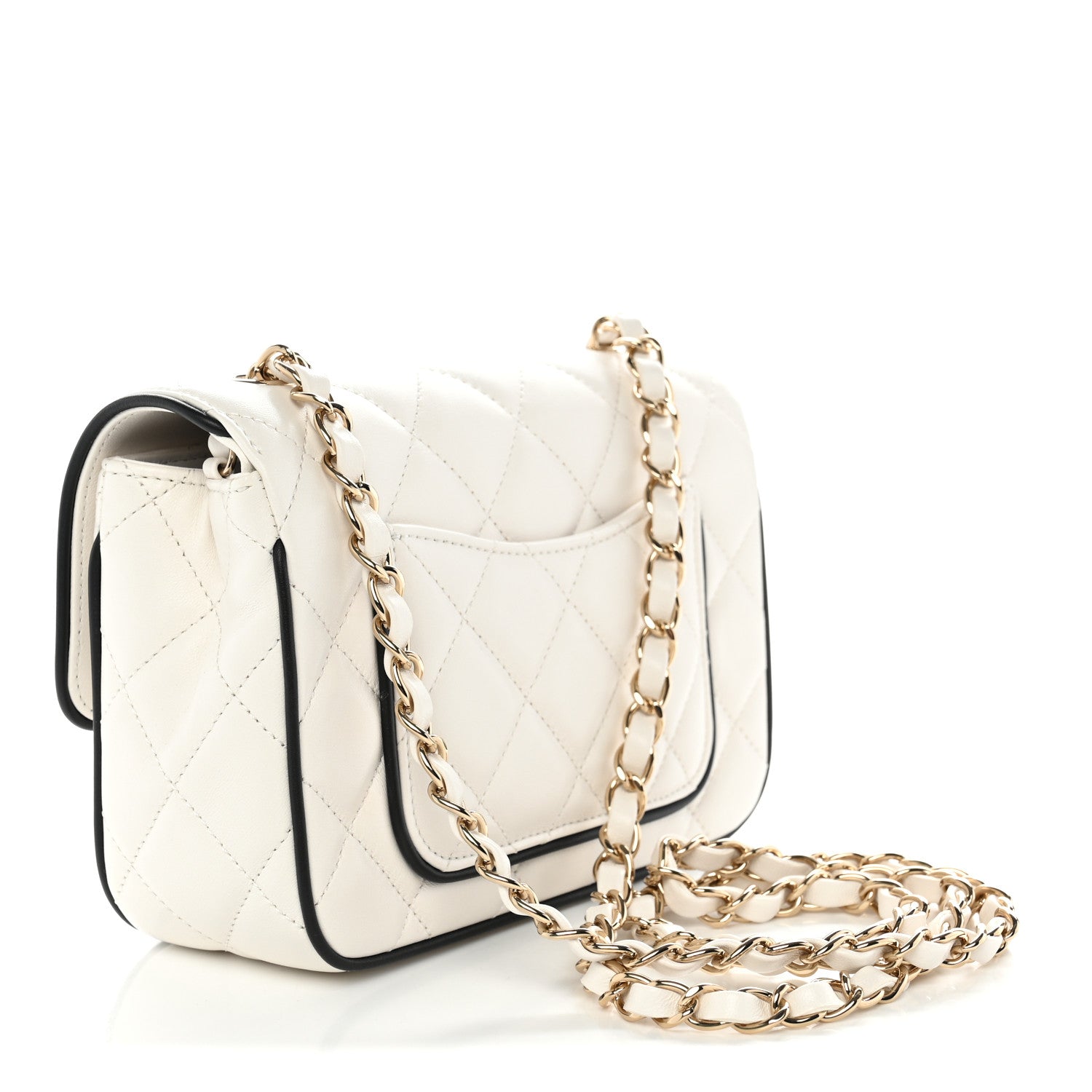 Lambskin Quilted Resin CC Mini Flap Bag White Black — view 3
