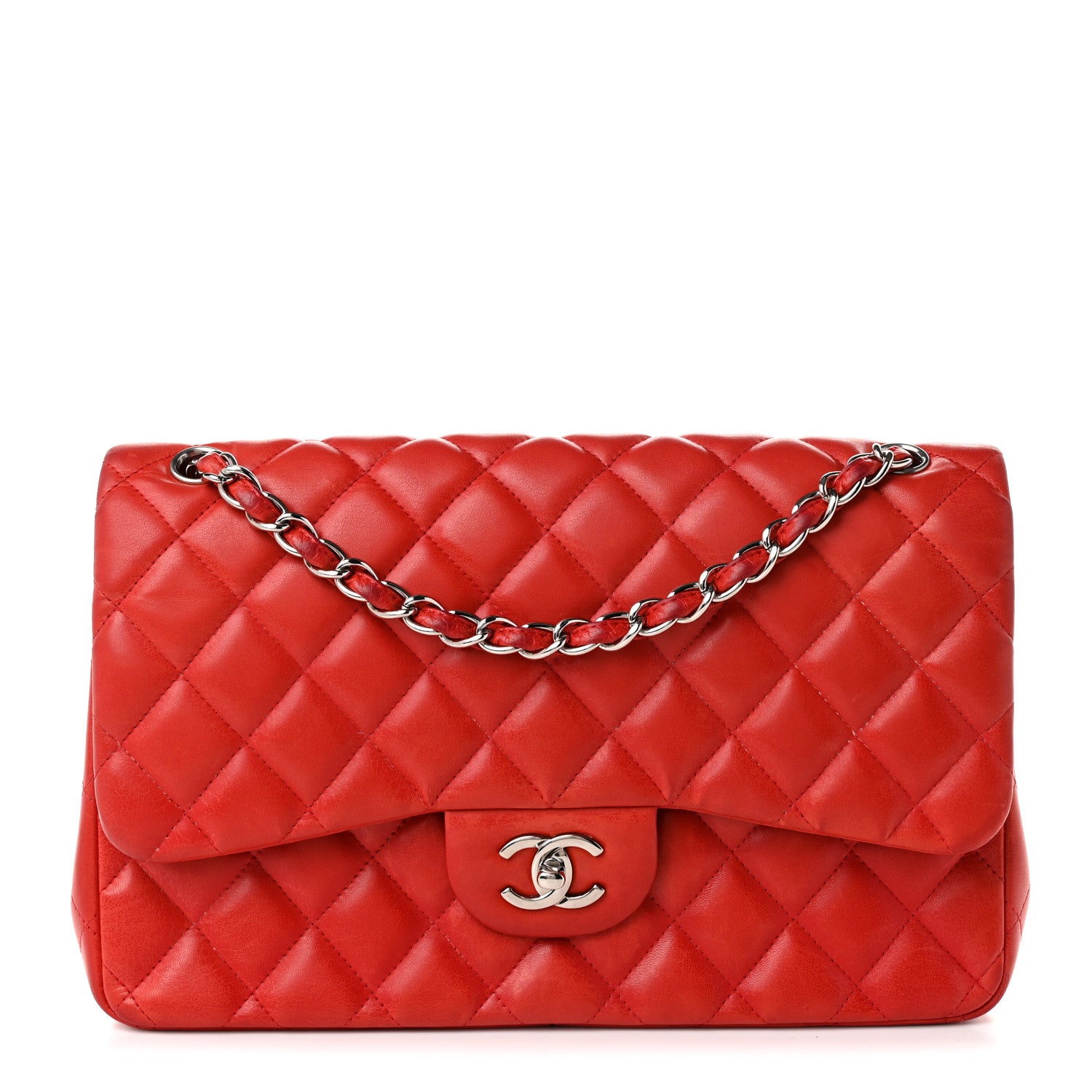 Lambskin Quilted Jumbo Double Flap Red