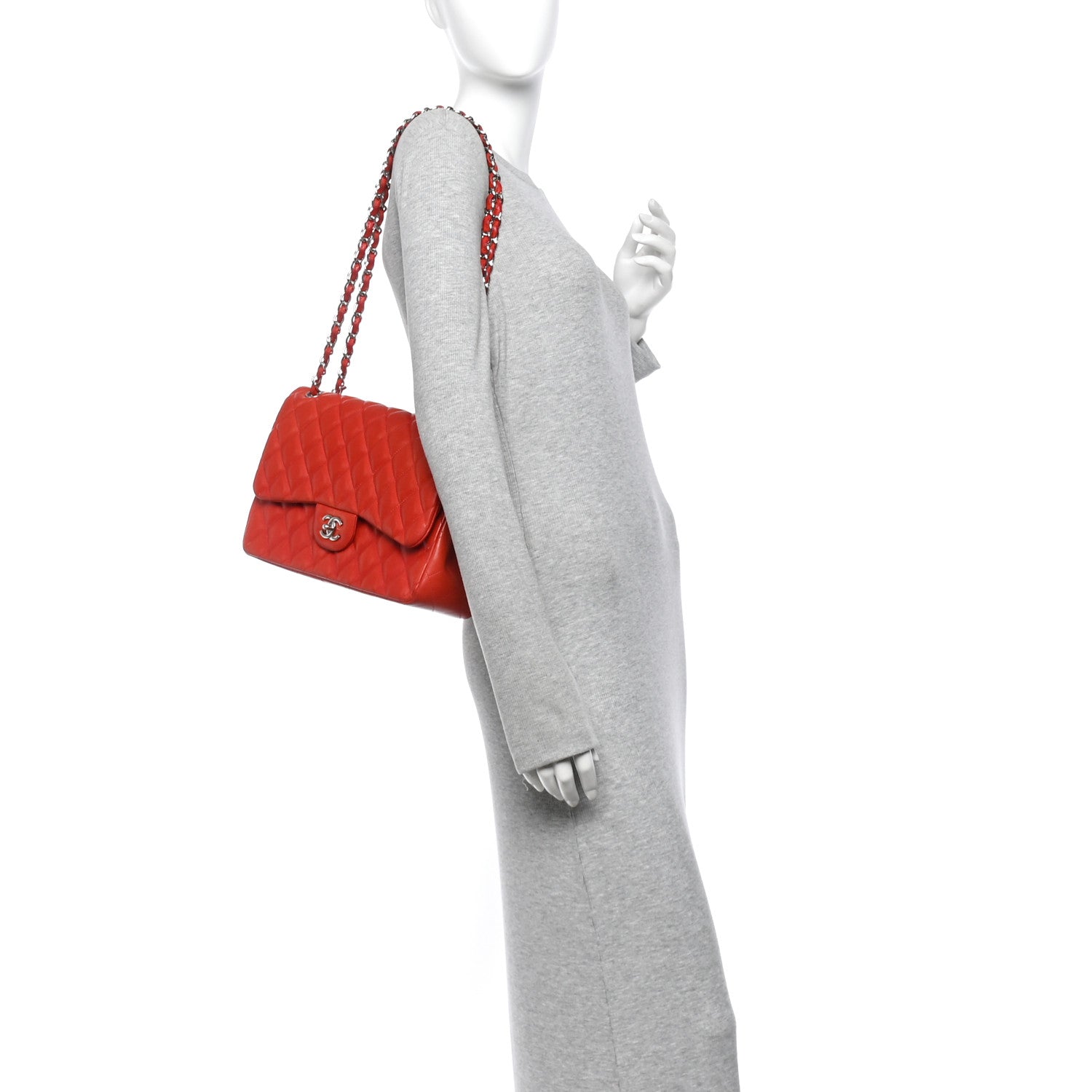 Lambskin Quilted Jumbo Double Flap Red — view 2