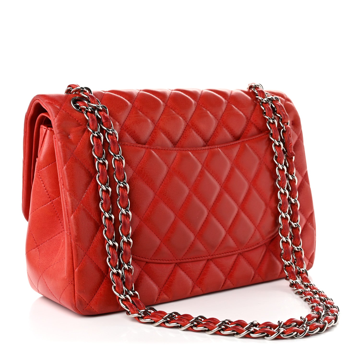 Lambskin Quilted Jumbo Double Flap Red — view 3