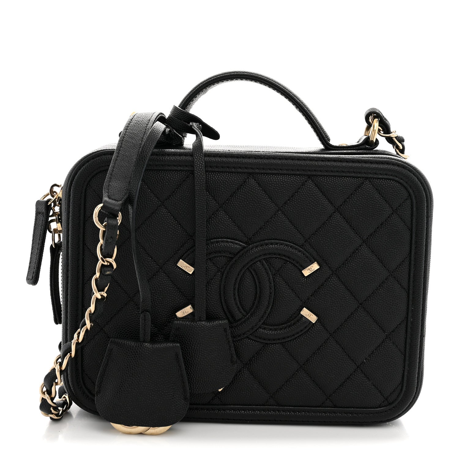Caviar Quilted Medium CC Filigree Vanity Case Black