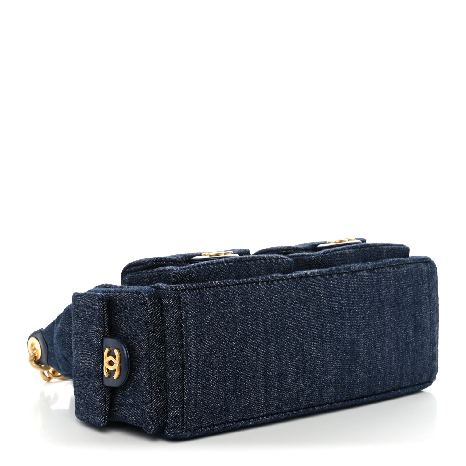 Washed Denim Quilted Maxi Trendy Pockets Hobo Dark Blue — view 4
