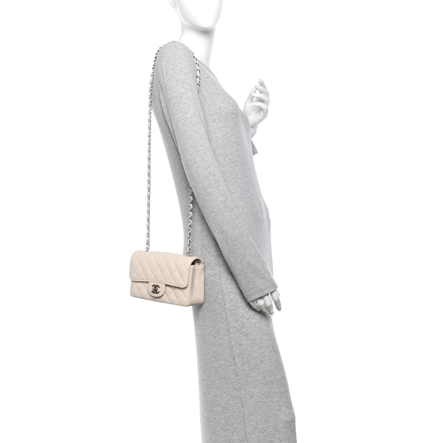Caviar Quilted Mini Rectangular Flap Light Beige — view 2