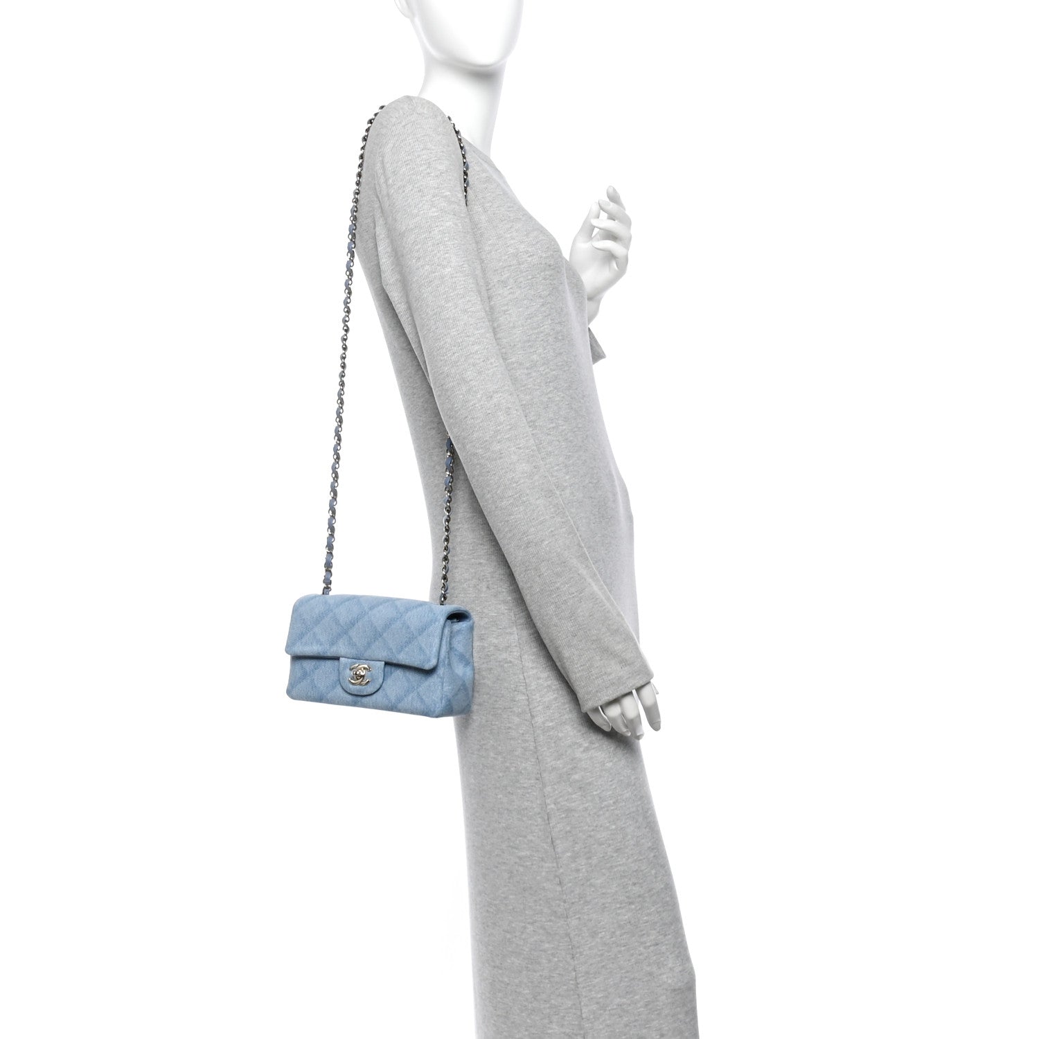 Printed Denim Quilted Mini Rectangular Flap Light Blue — view 2