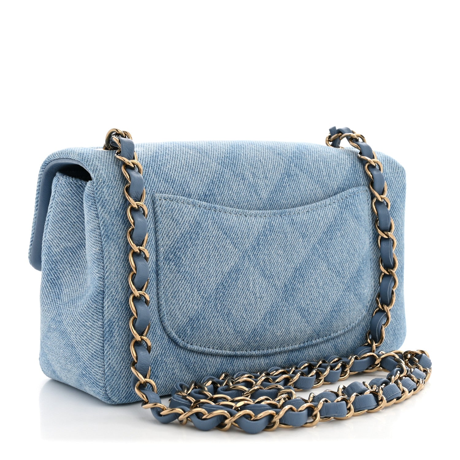 Printed Denim Quilted Mini Rectangular Flap Light Blue — view 3