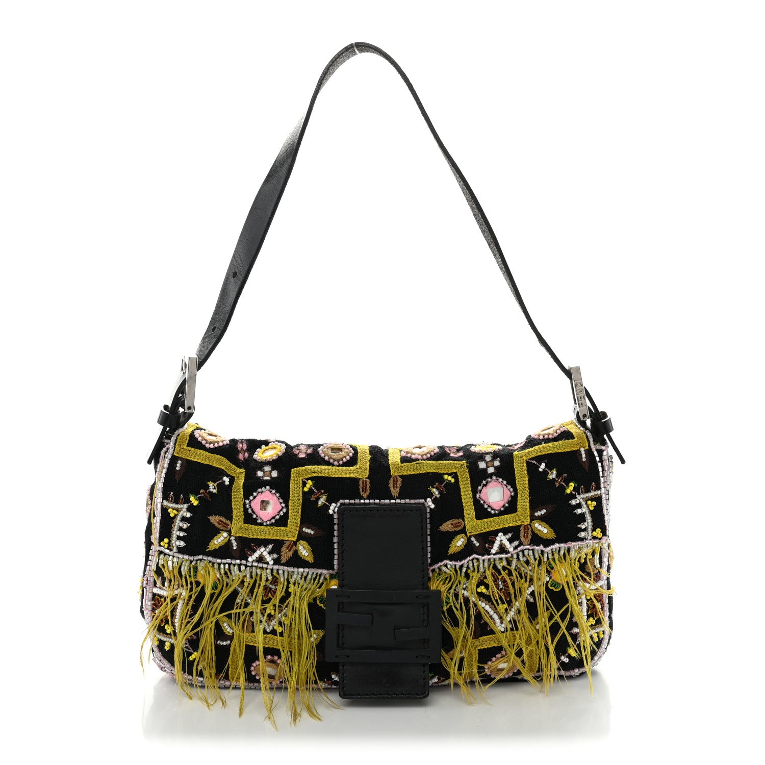 Canvas Beaded Baguette Black Multicolor