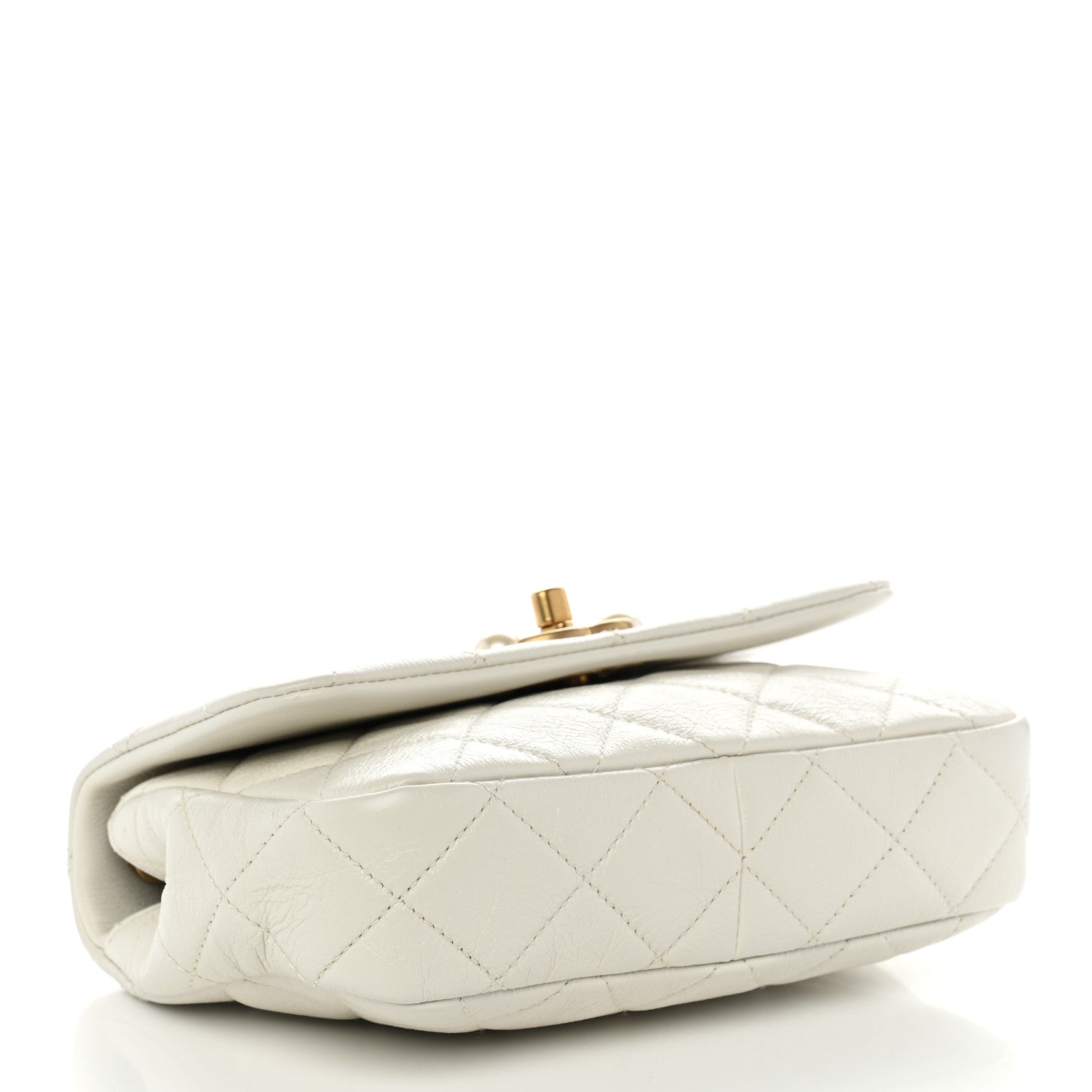 Glazed Calfskin Quilted Mini Pearl Side Flap White — view 4