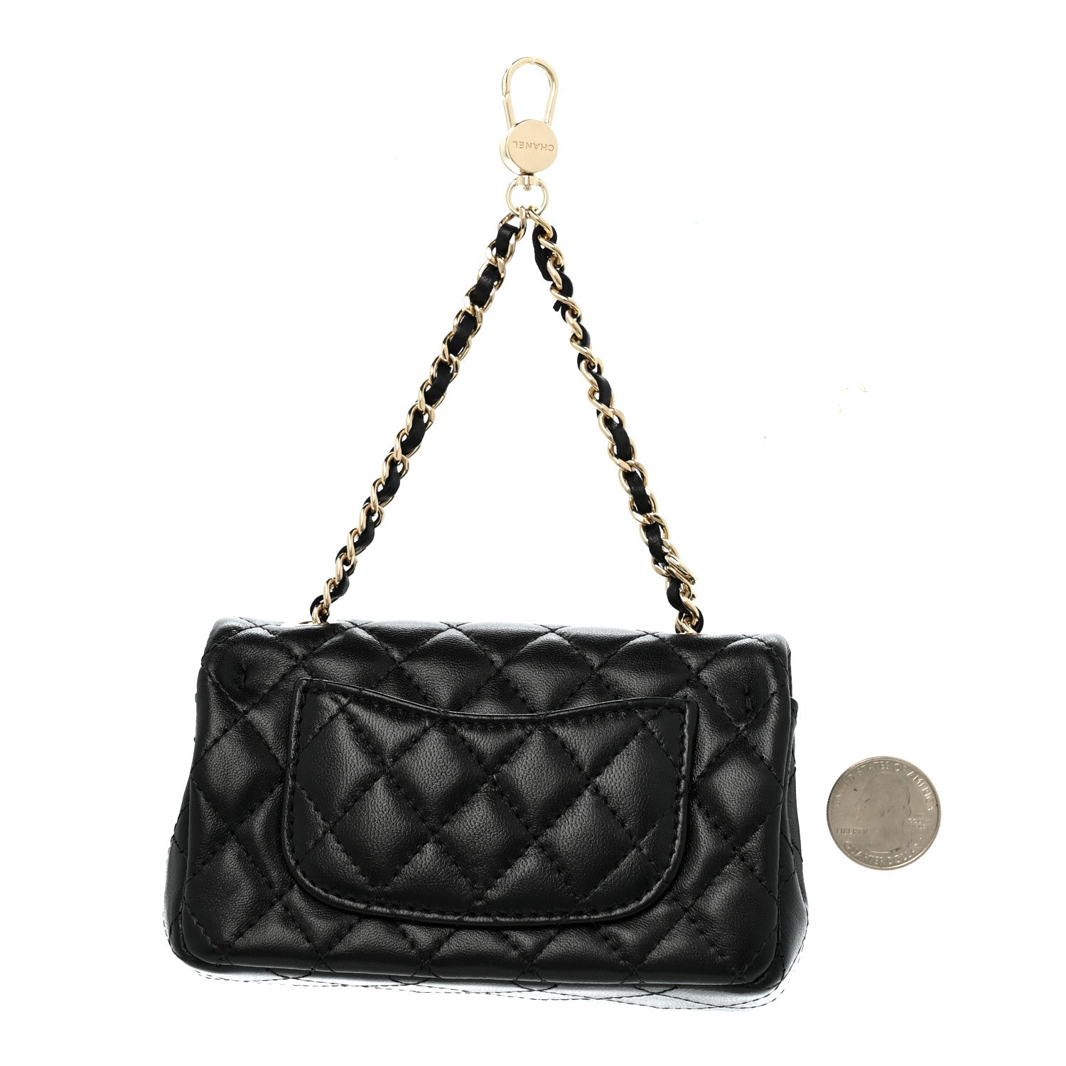 Lambskin Quilted Mini Flap Bag Charm With Hook Black — view 2
