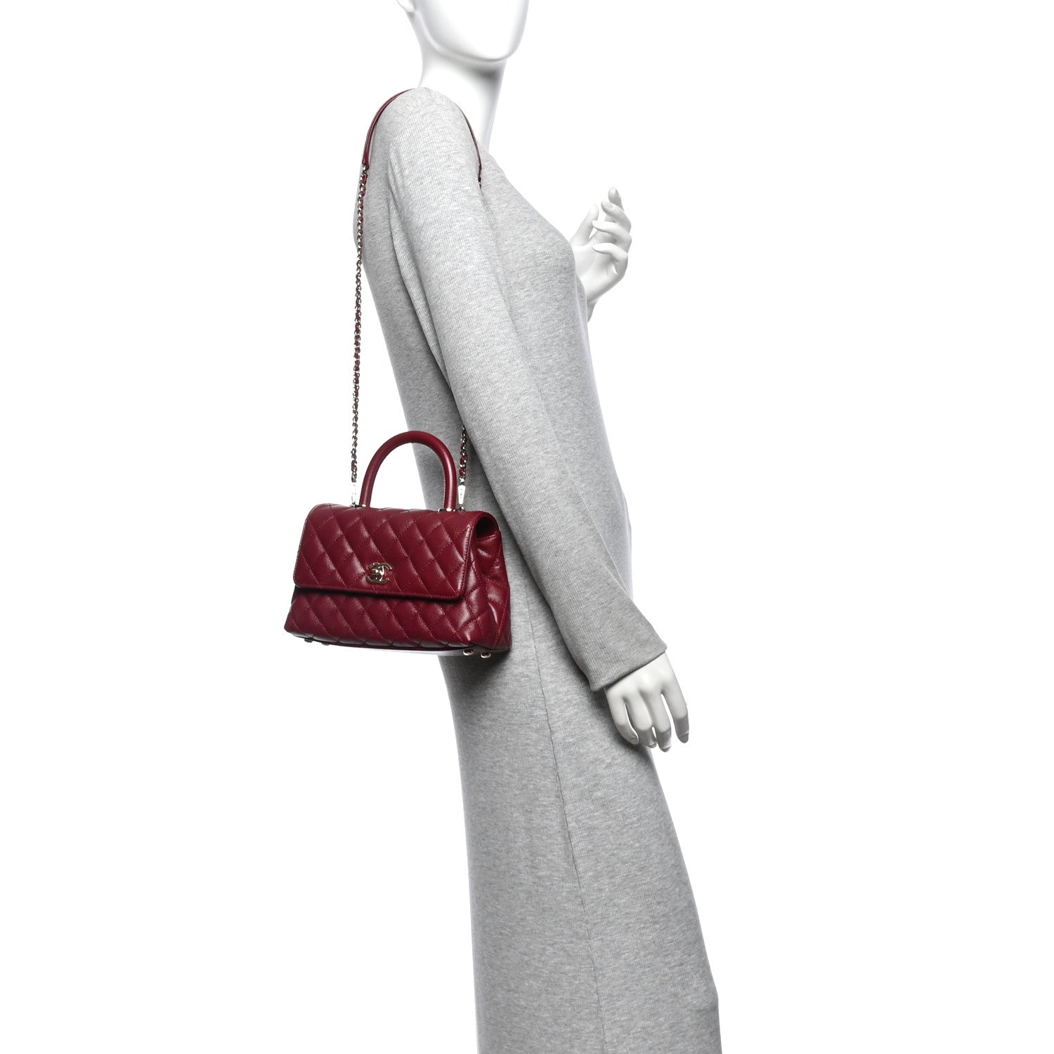 Caviar Quilted Mini Coco Handle Flap Burgundy — view 2
