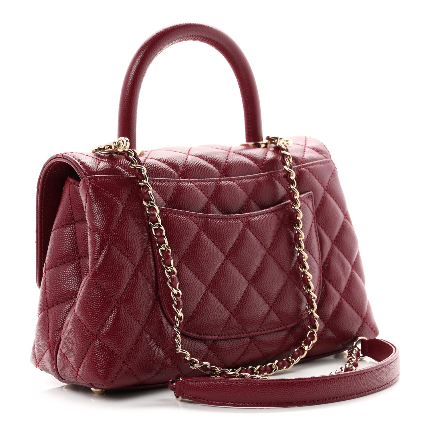 Caviar Quilted Mini Coco Handle Flap Burgundy — view 3