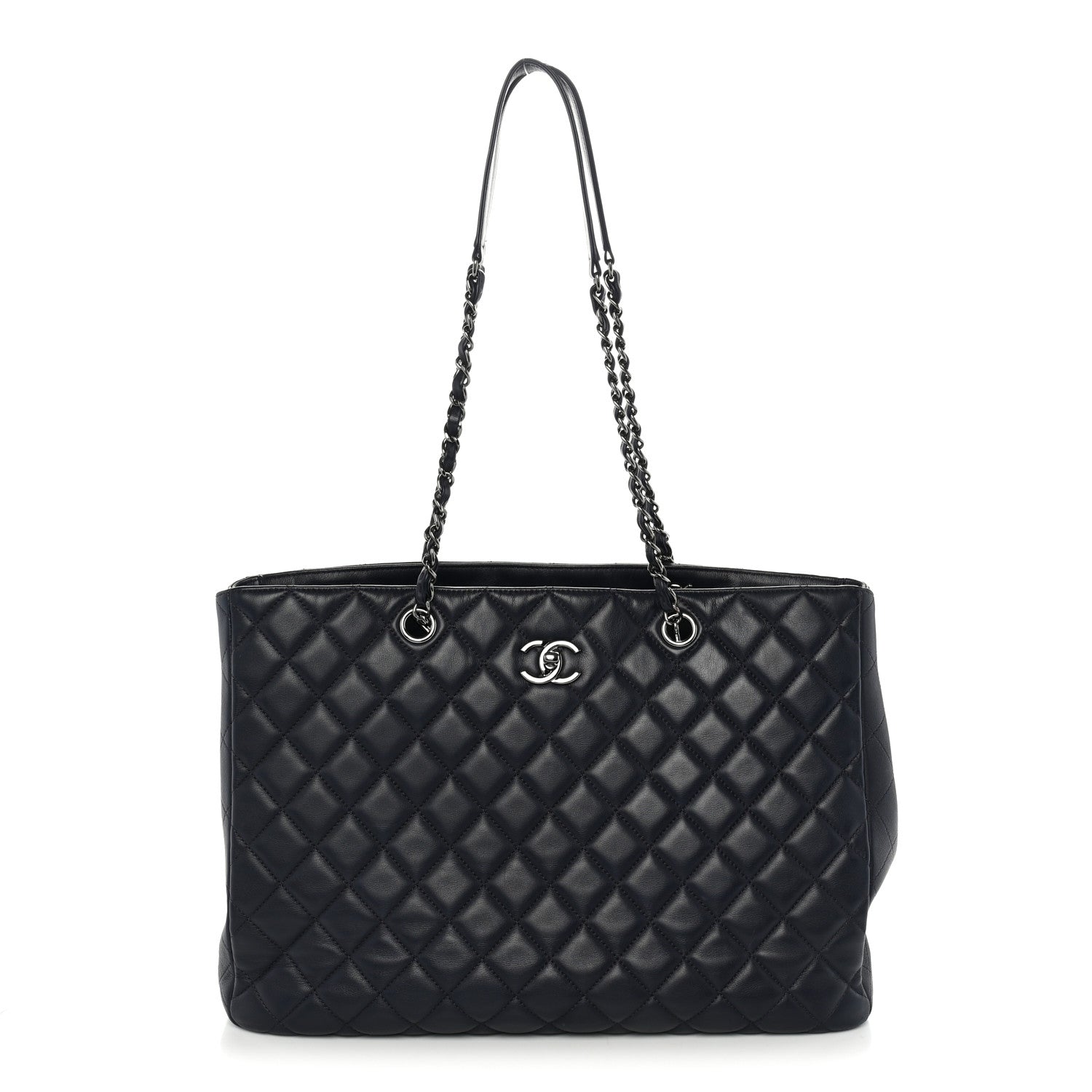 Calfskin Quilted Large CC Shopping Tote Dark Purple — view 1