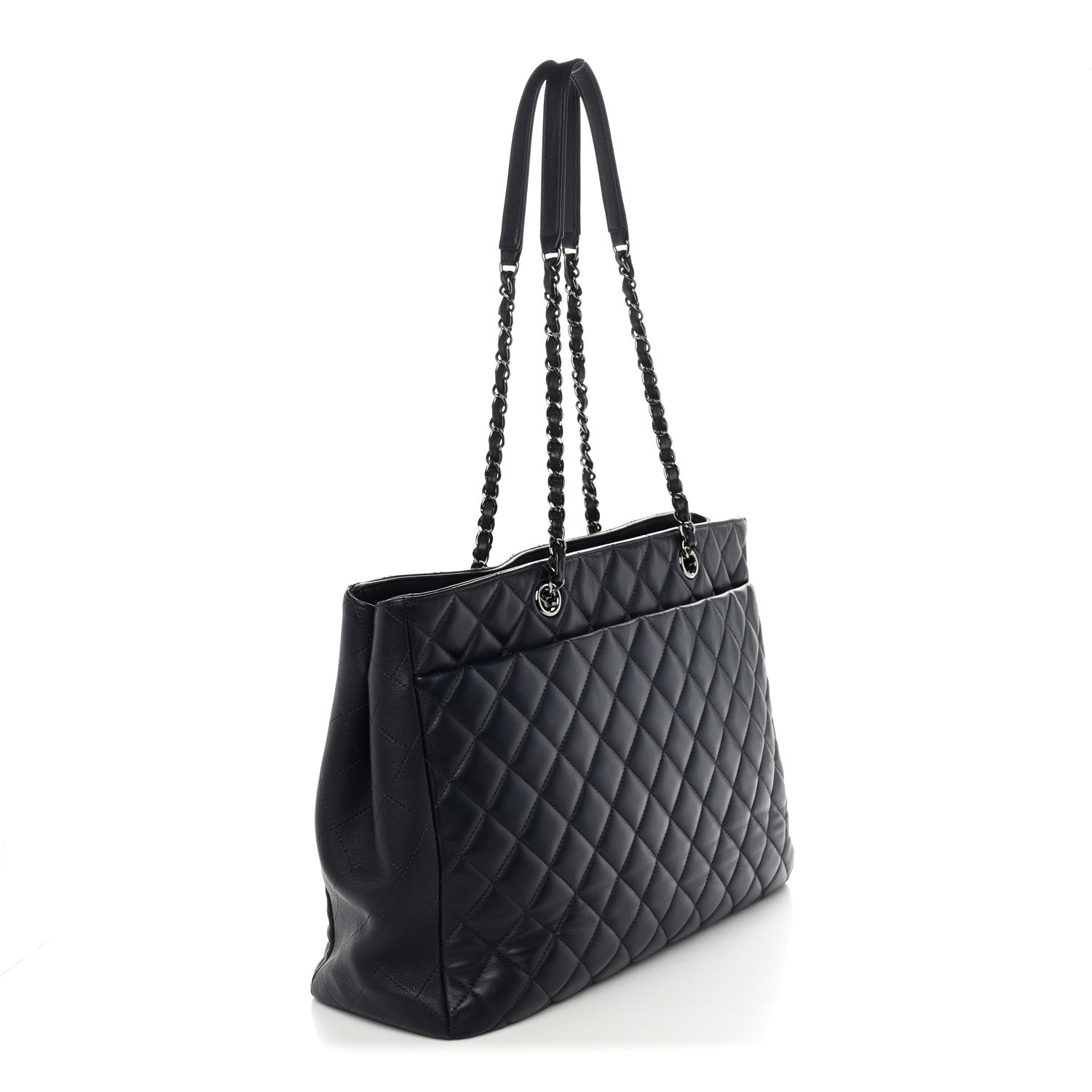 Calfskin Quilted Large CC Shopping Tote Dark Purple — view 3