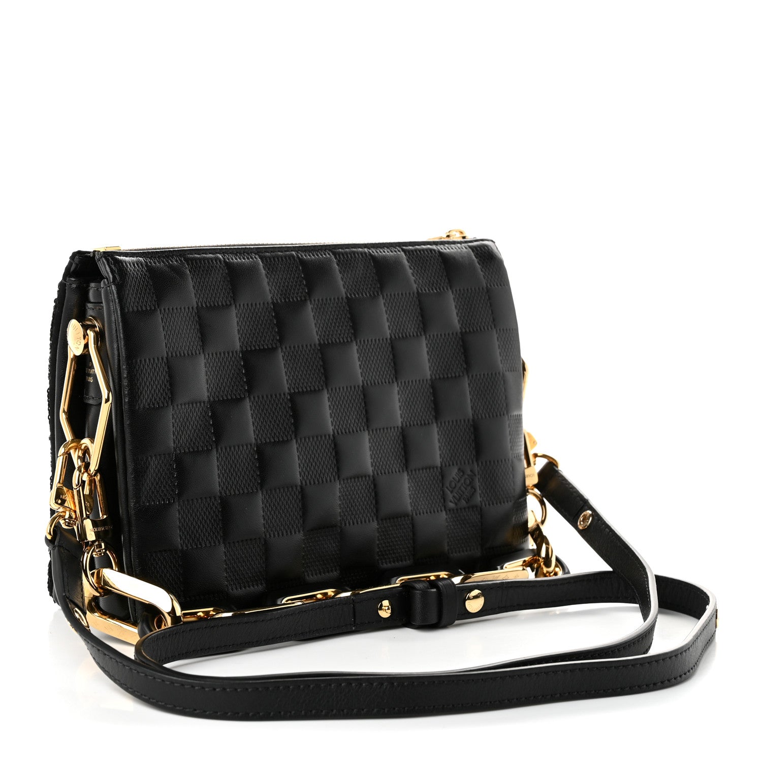Satin Sequin Embroidered Damier Coussin BB Black — view 3