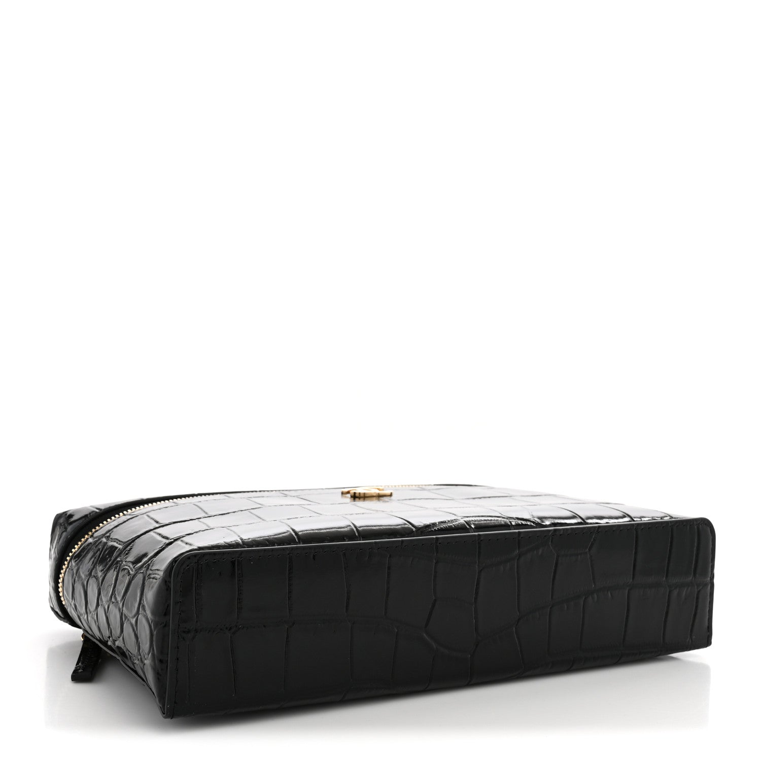 Calfskin Crocodile Embossed Slim Vanity Case With Chain Black — view 4