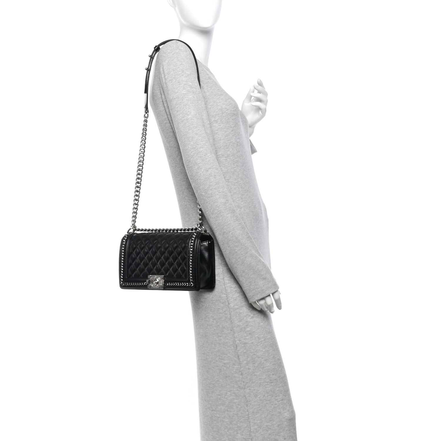 Glazed Calfskin Quilted Medium Chain Around Boy Flap Black — view 2