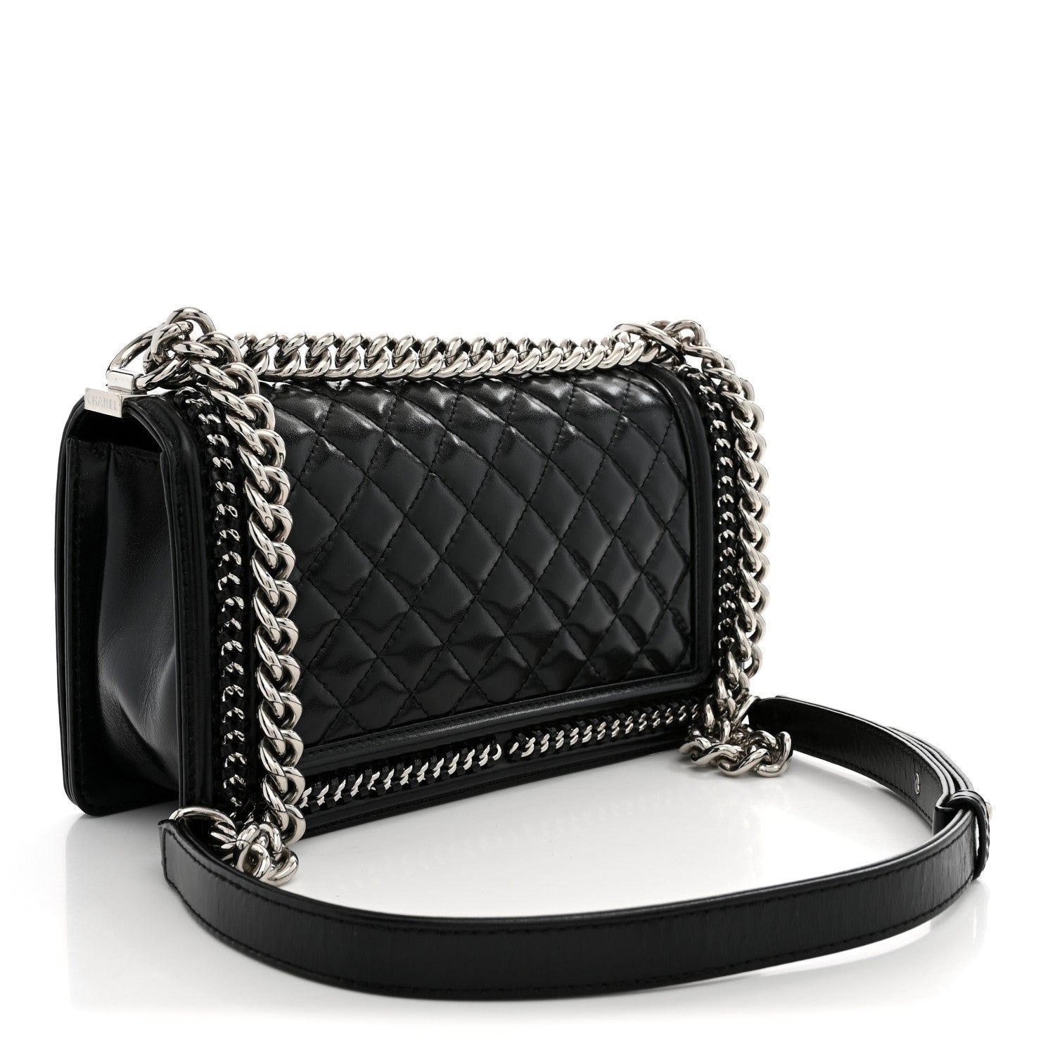 Glazed Calfskin Quilted Medium Chain Around Boy Flap Black — view 3