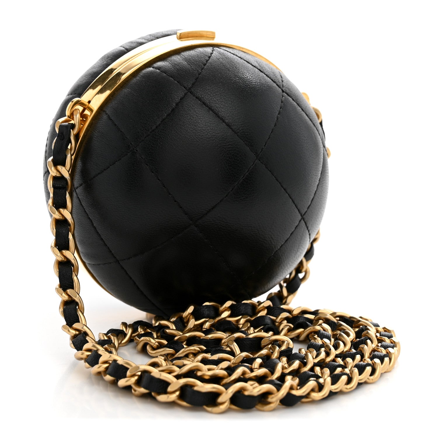 Lambskin Quilted Sphere Minaudiere Chain Clutch Black — view 3