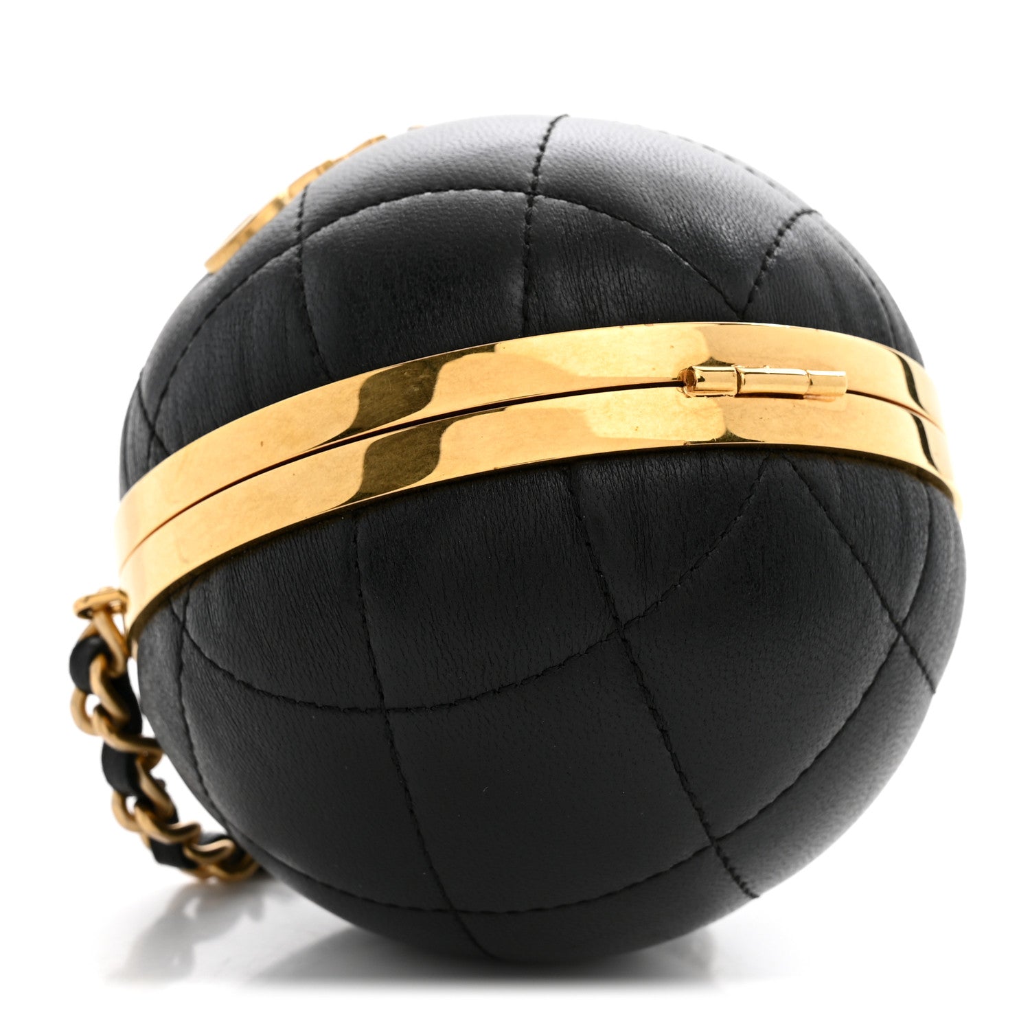 Lambskin Quilted Sphere Minaudiere Chain Clutch Black — view 4