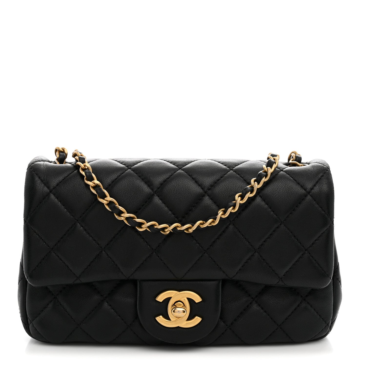 Lambskin Quilted Mini Rectangular Pearl Crush Flap Black
