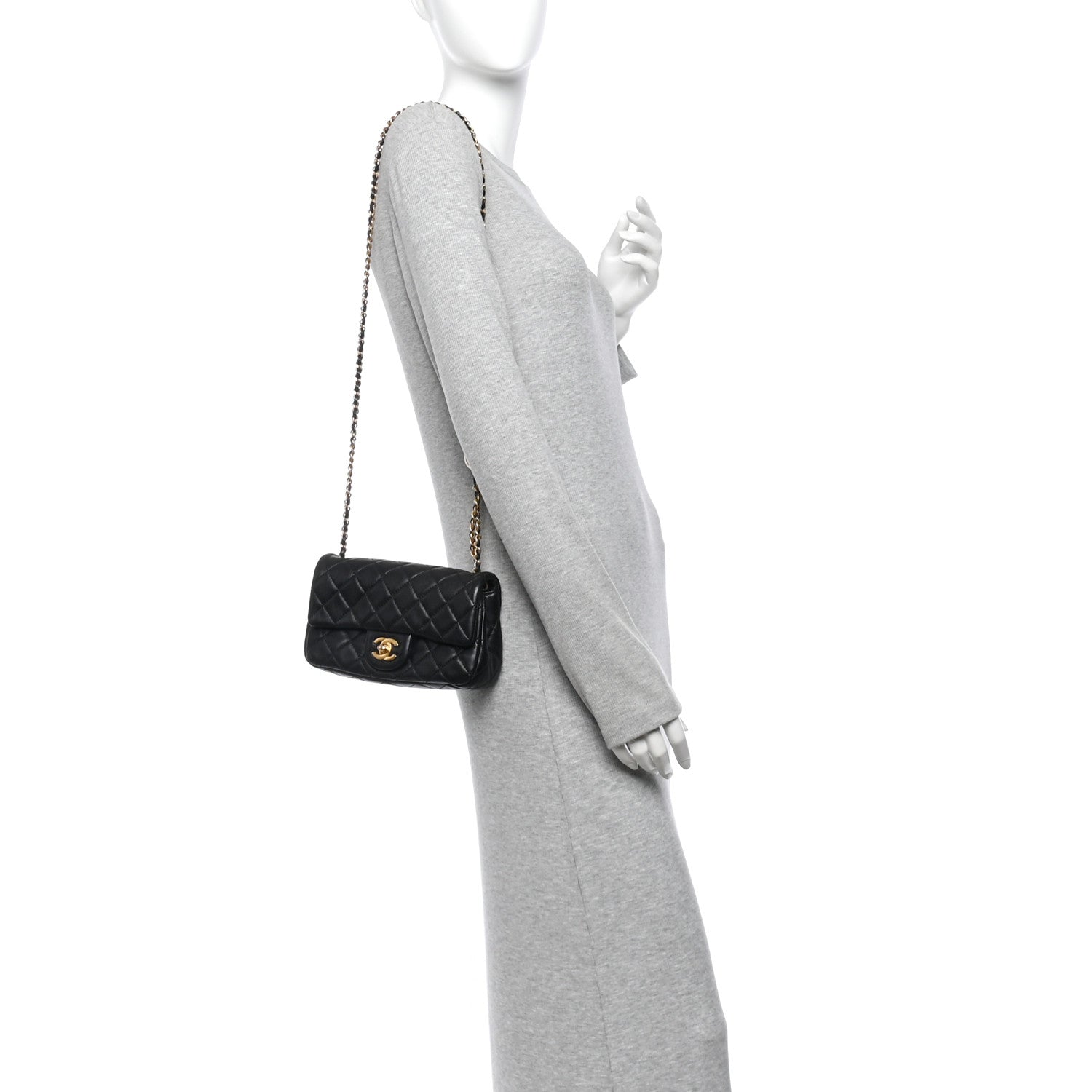 Lambskin Quilted Mini Rectangular Pearl Crush Flap Black — view 2