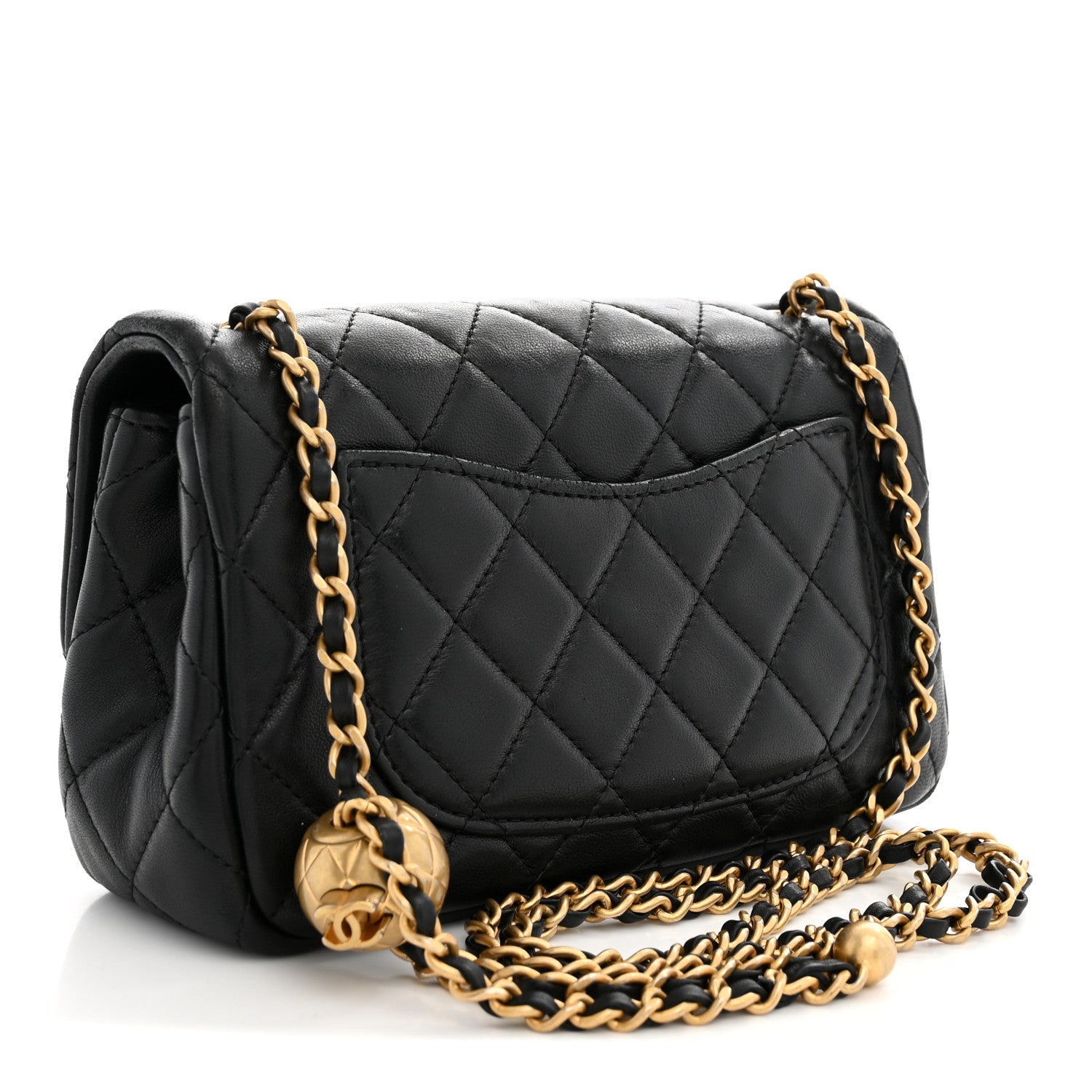 Lambskin Quilted Mini Rectangular Pearl Crush Flap Black — view 3