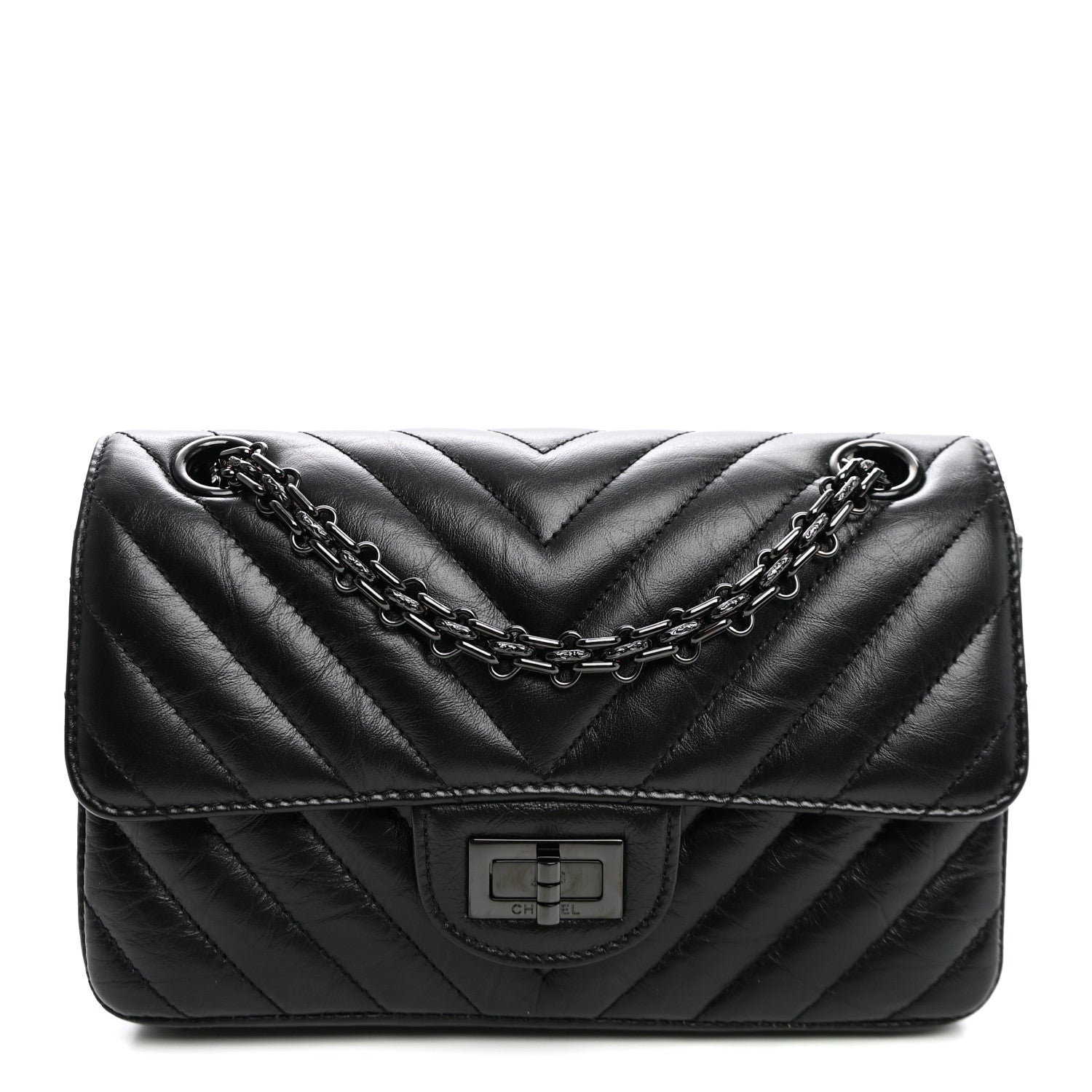 Aged Calfskin Chevron Quilted 2.55 Reissue Mini Flap So Black