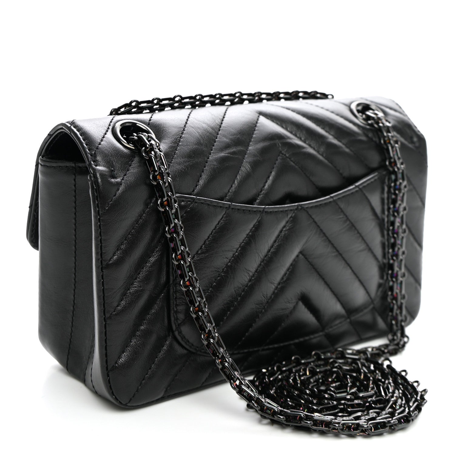 Aged Calfskin Chevron Quilted 2.55 Reissue Mini Flap So Black — view 3