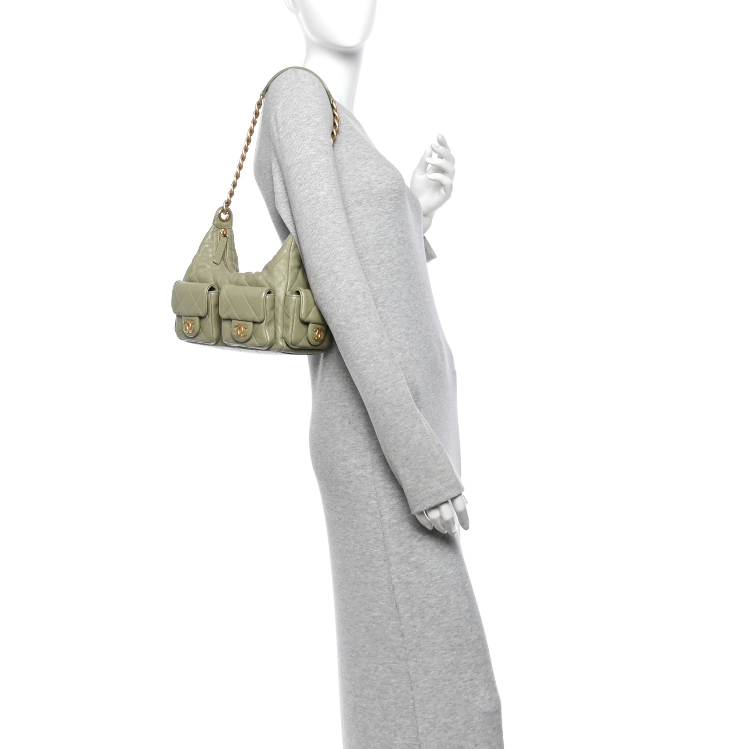 Shiny Lambskin Quilted Trendy Pockets Hobo Green — view 2
