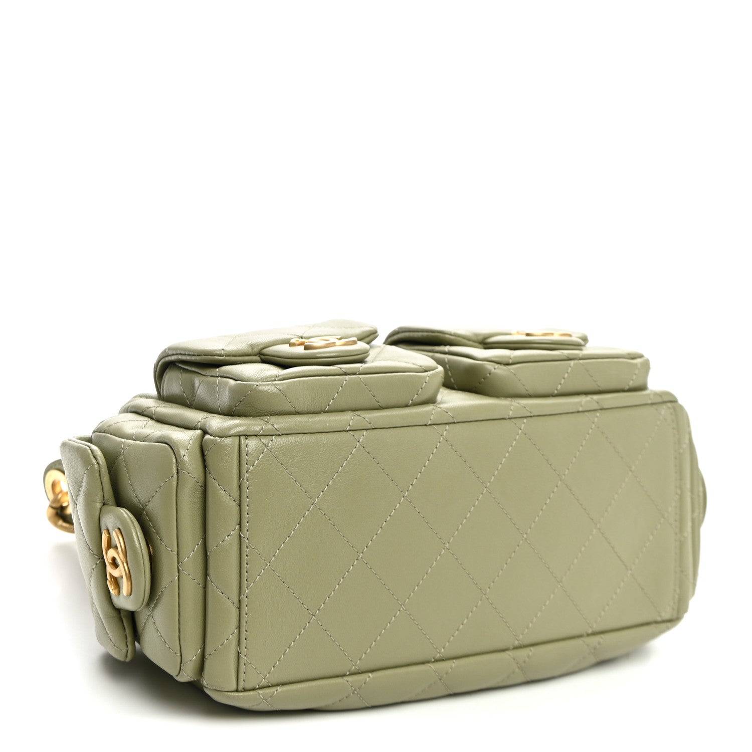 Shiny Lambskin Quilted Trendy Pockets Hobo Green — view 4