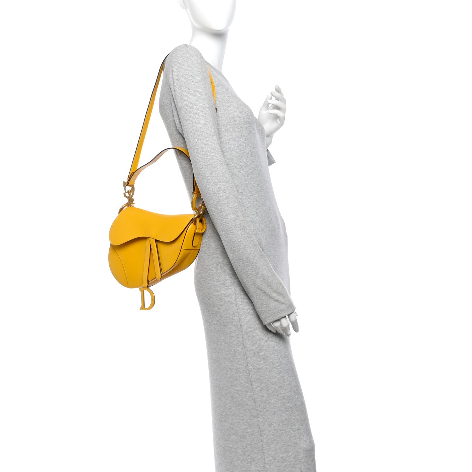 Calfskin Saddle Bag With Strap Yellow — view 2