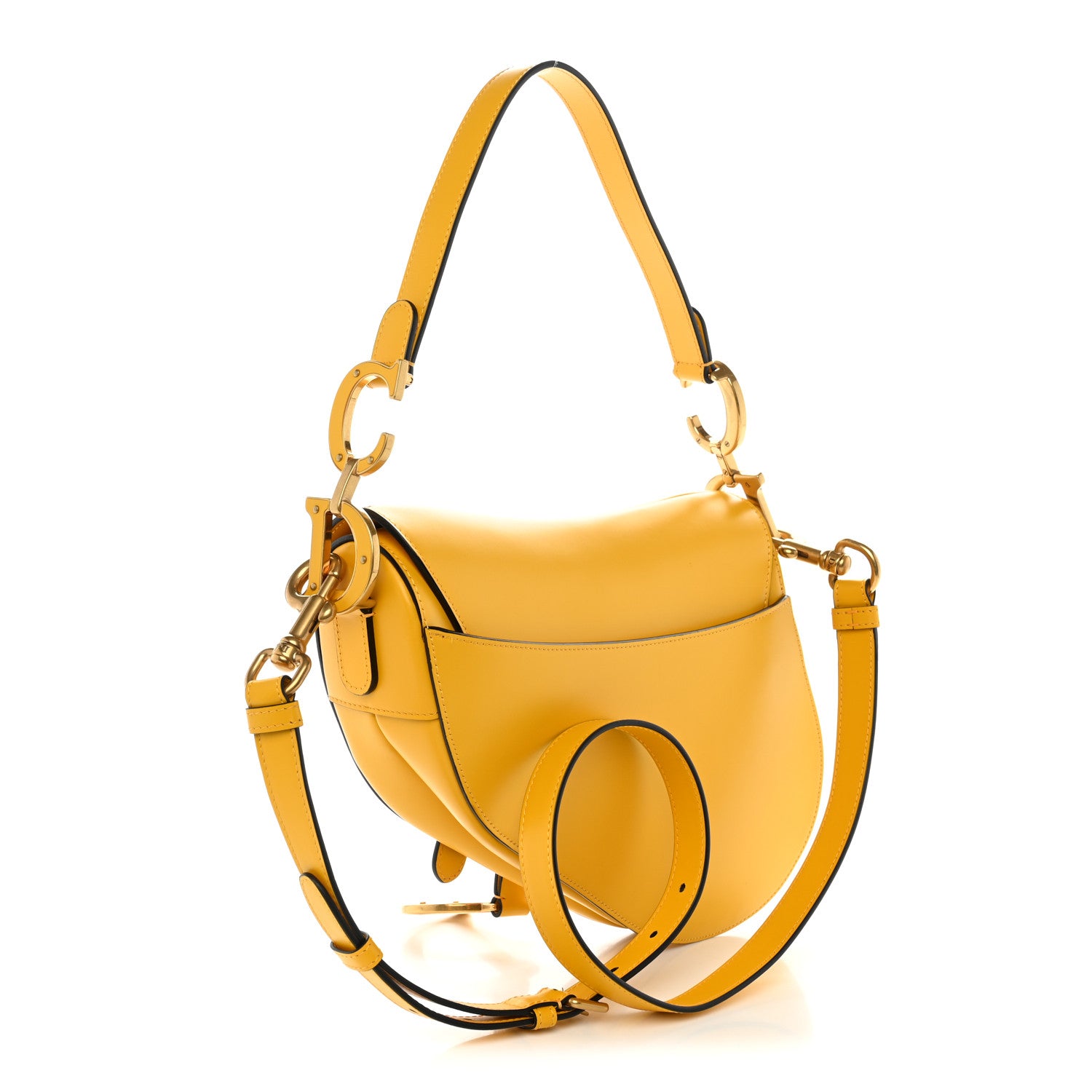 Calfskin Saddle Bag With Strap Yellow — view 3