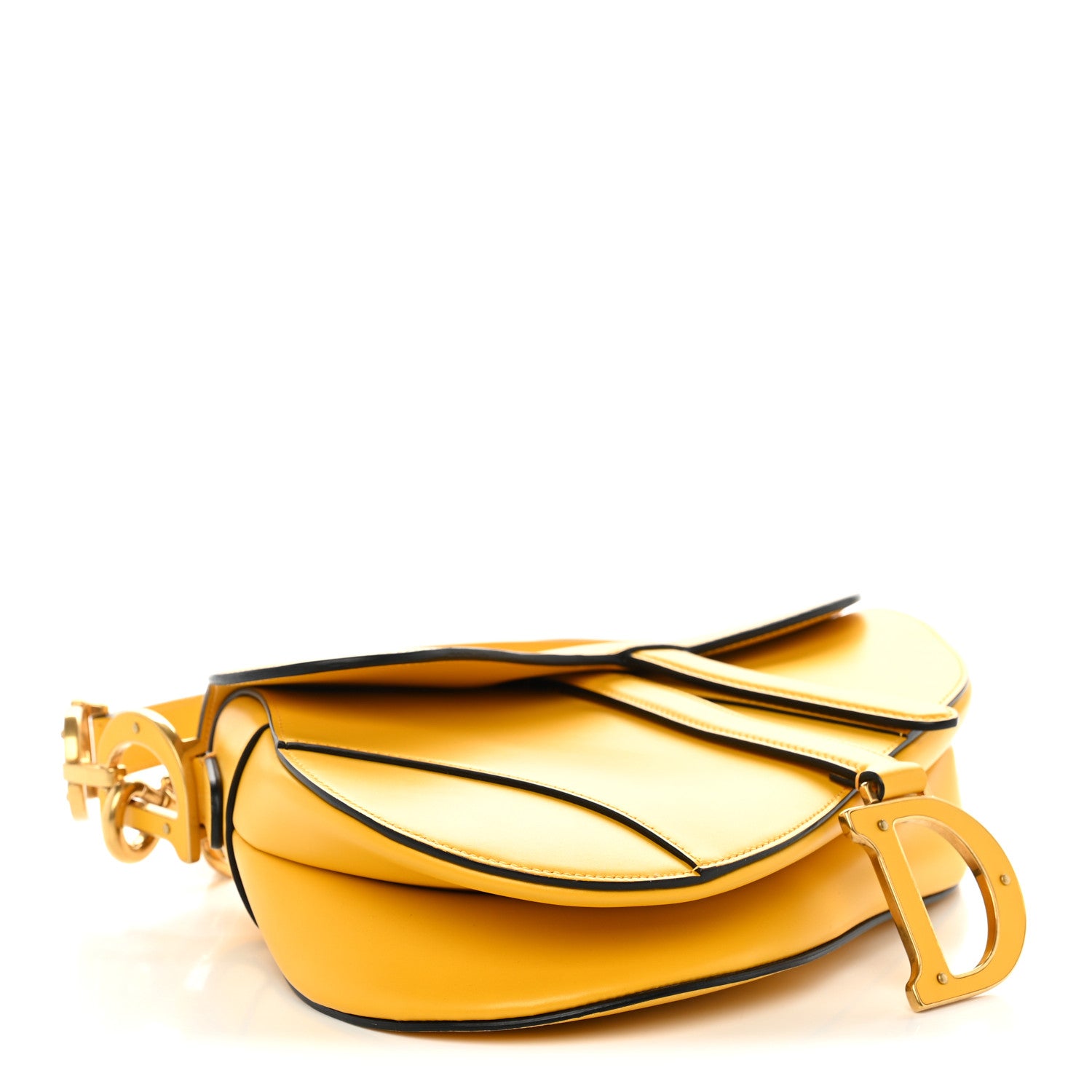 Calfskin Saddle Bag With Strap Yellow — view 4