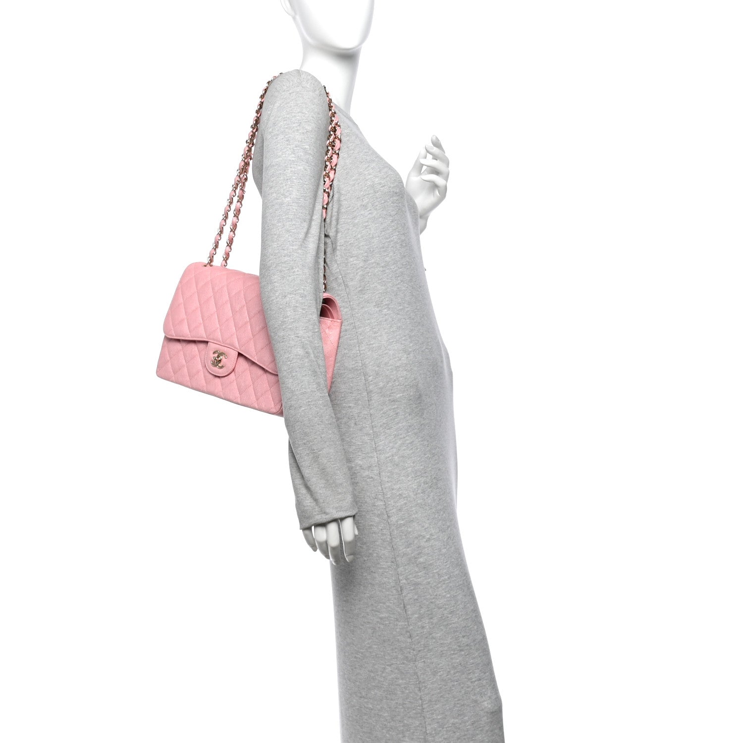 Iridescent Caviar Quilted Jumbo Double Flap Pink — view 2