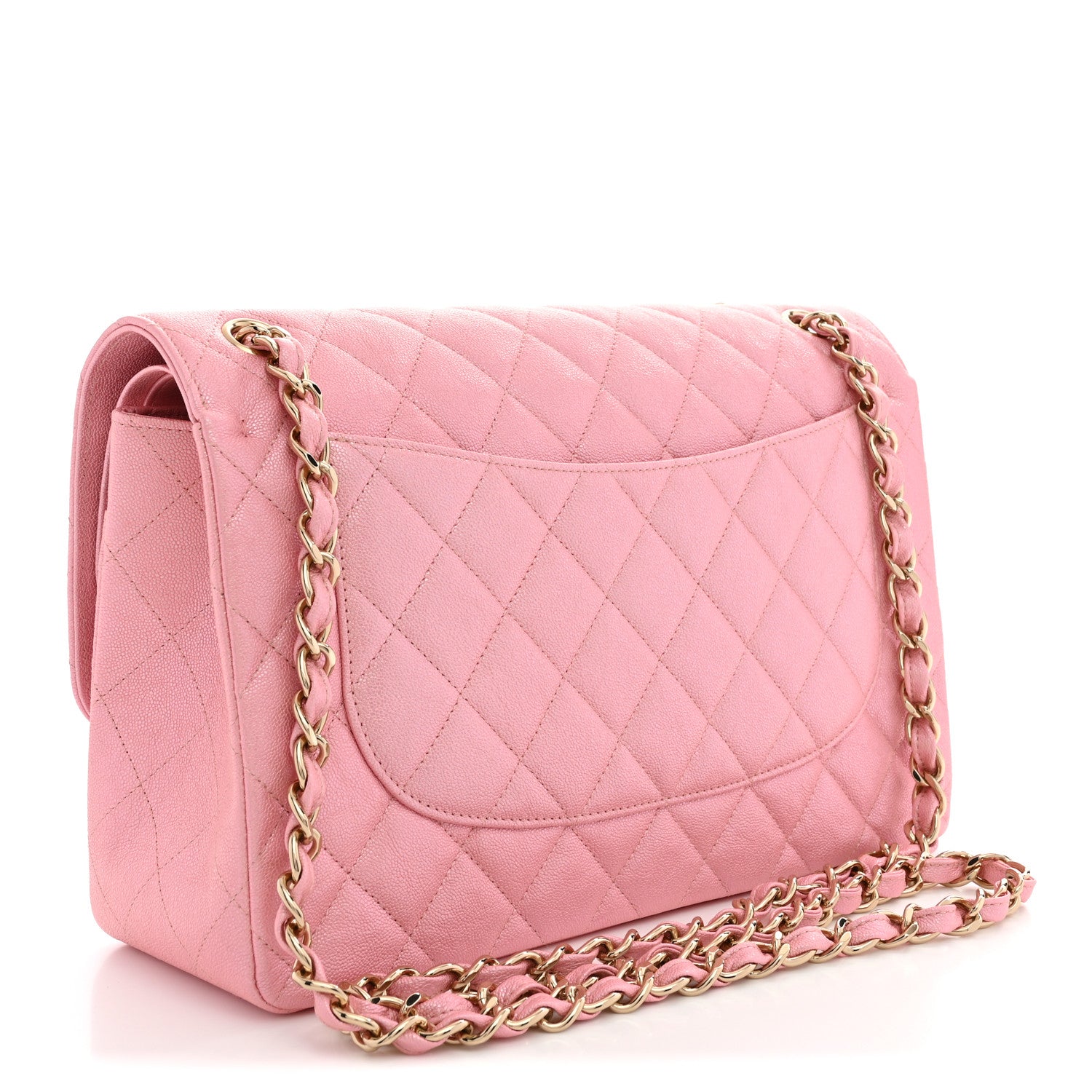 Iridescent Caviar Quilted Jumbo Double Flap Pink — view 3