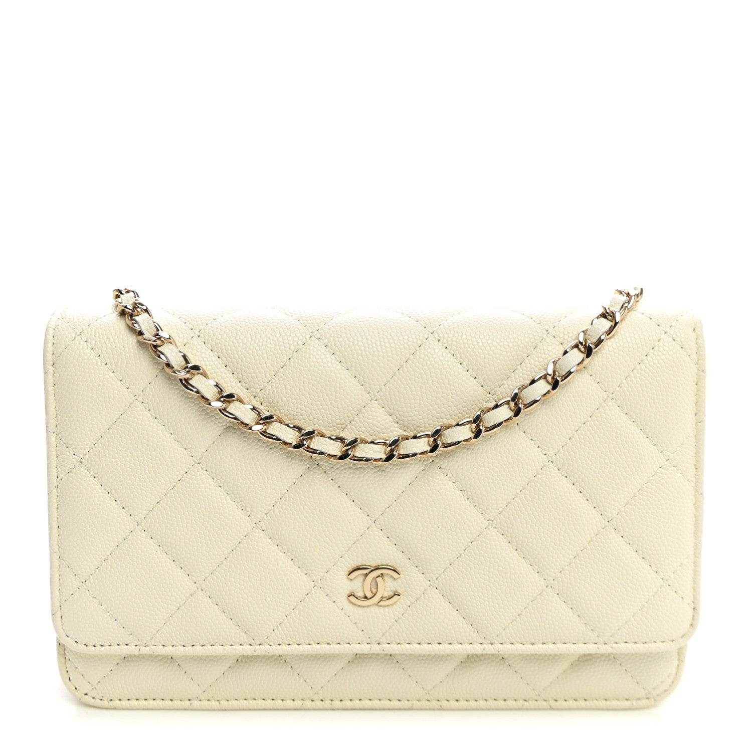 Caviar Quilted Wallet on Chain WOC White