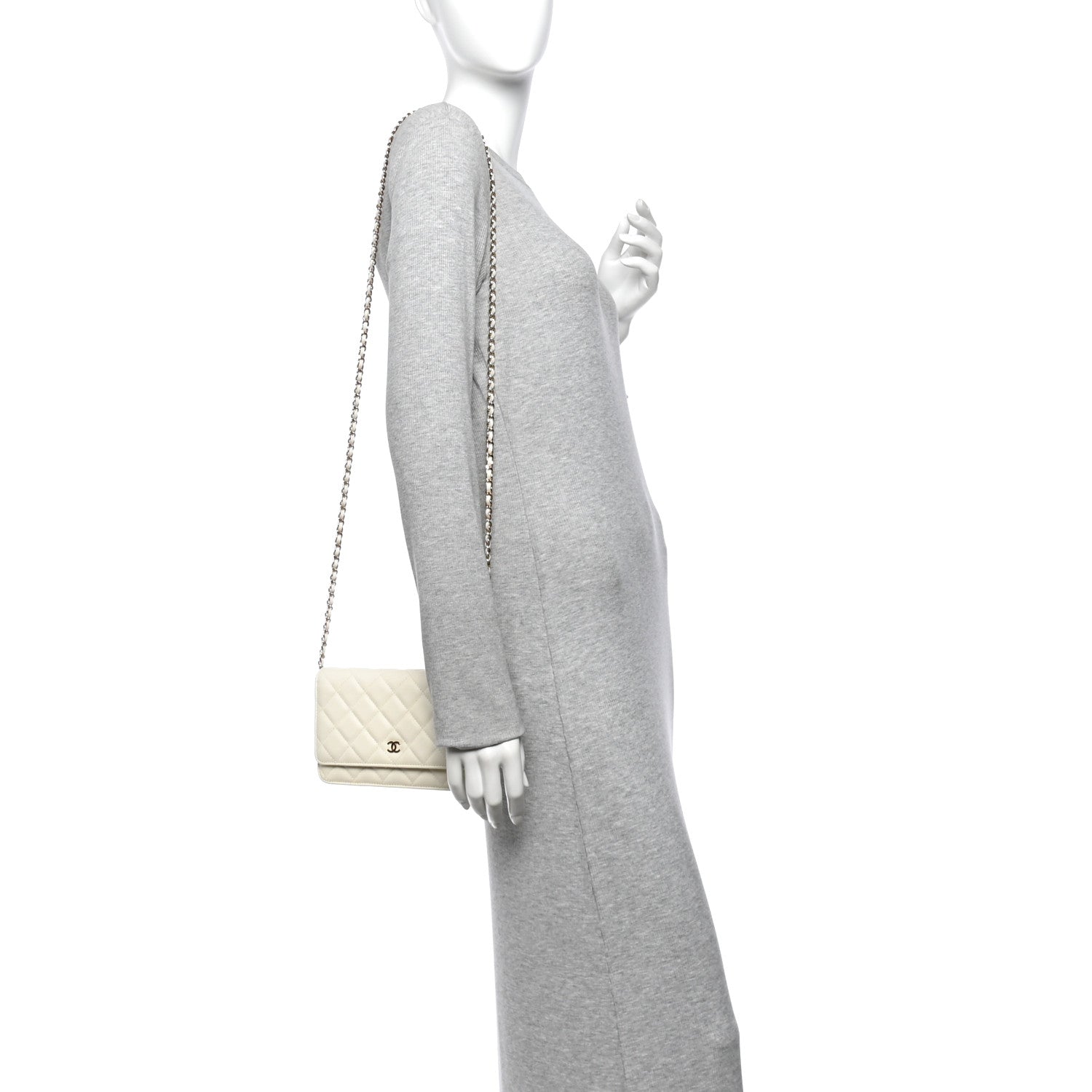 Caviar Quilted Wallet on Chain WOC White — view 2