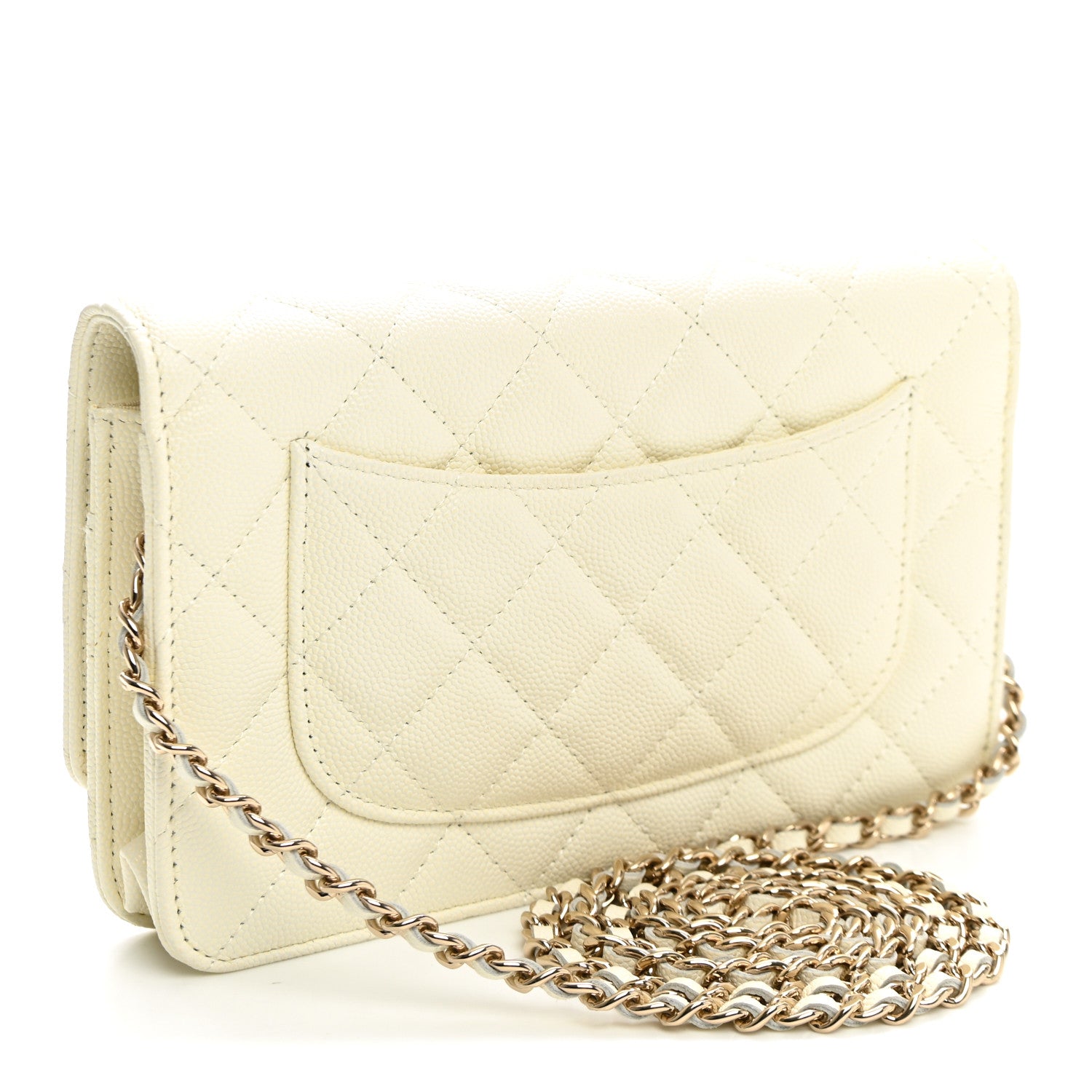 Caviar Quilted Wallet on Chain WOC White — view 3