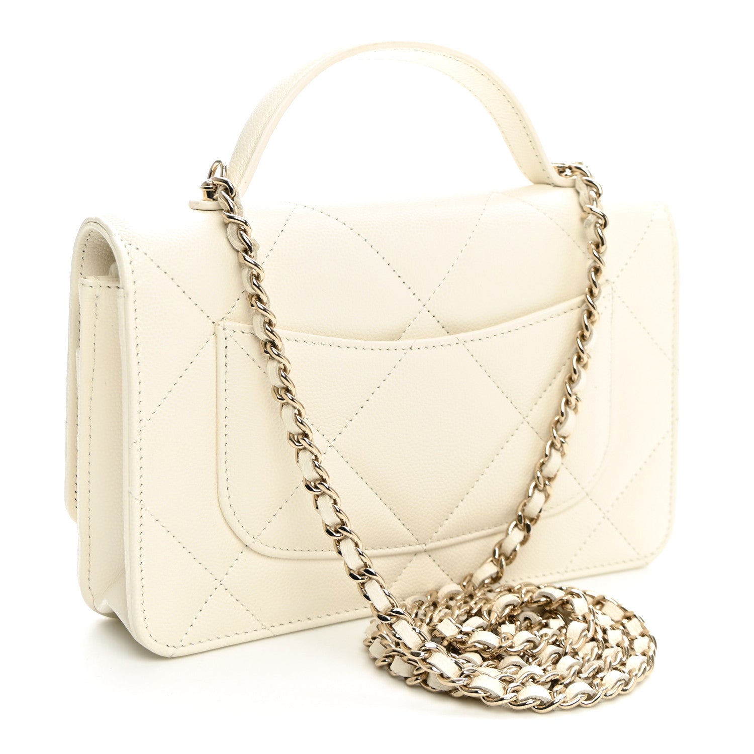 Shiny Caviar Quilted Turnlock Top Handle Wallet On Chain WOC White — view 3