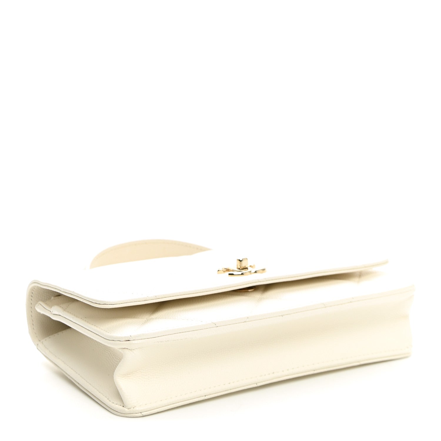 Shiny Caviar Quilted Turnlock Top Handle Wallet On Chain WOC White — view 4