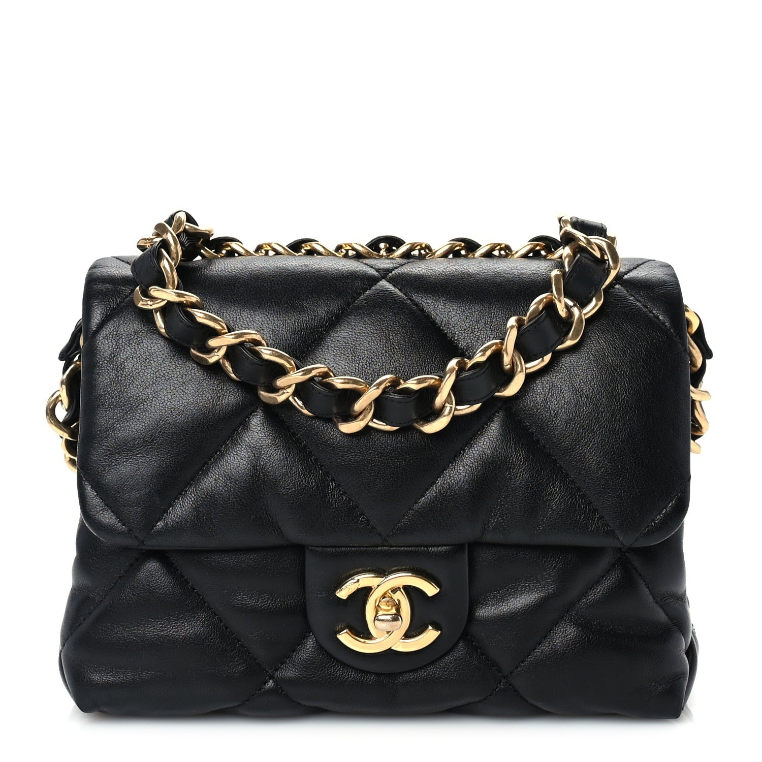 Lambskin Quilted Small Chain Top Handle Flap Black